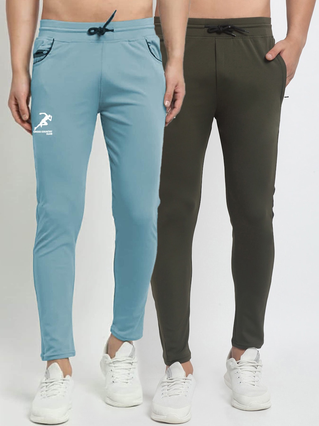 

GRACIT Men Olive & Blue Set of 2 Solid Slim Fit Track Pants