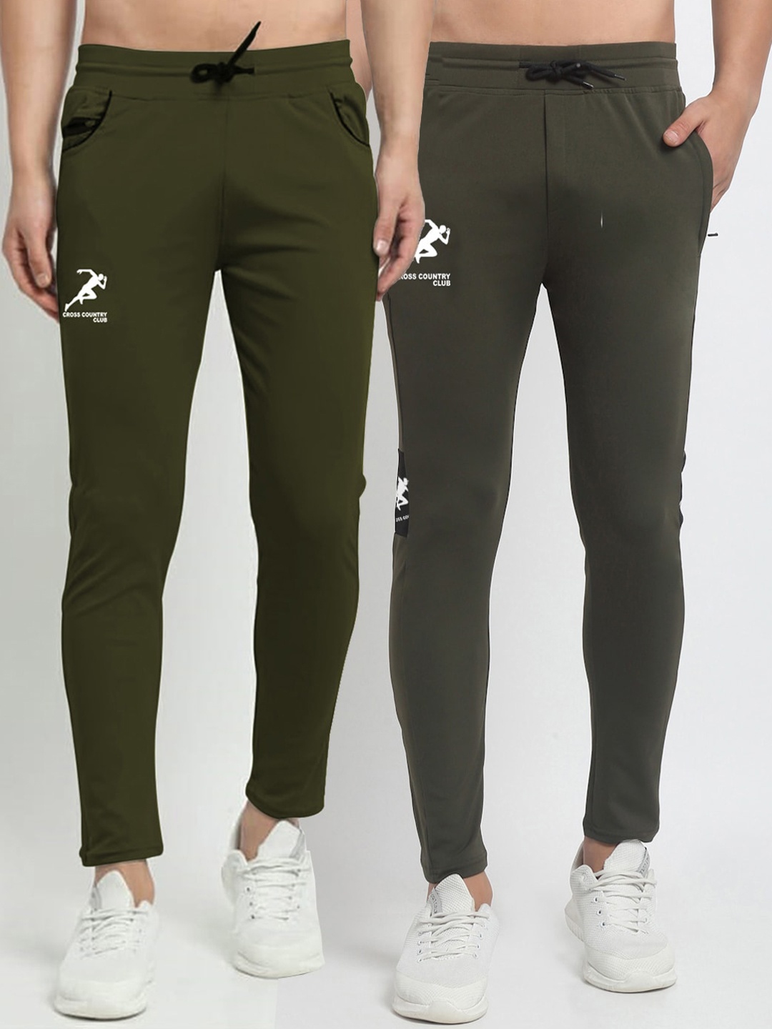 

GRACIT Men Grey & Olive Set of 2 Solid Slim Fit Track Pants, Green