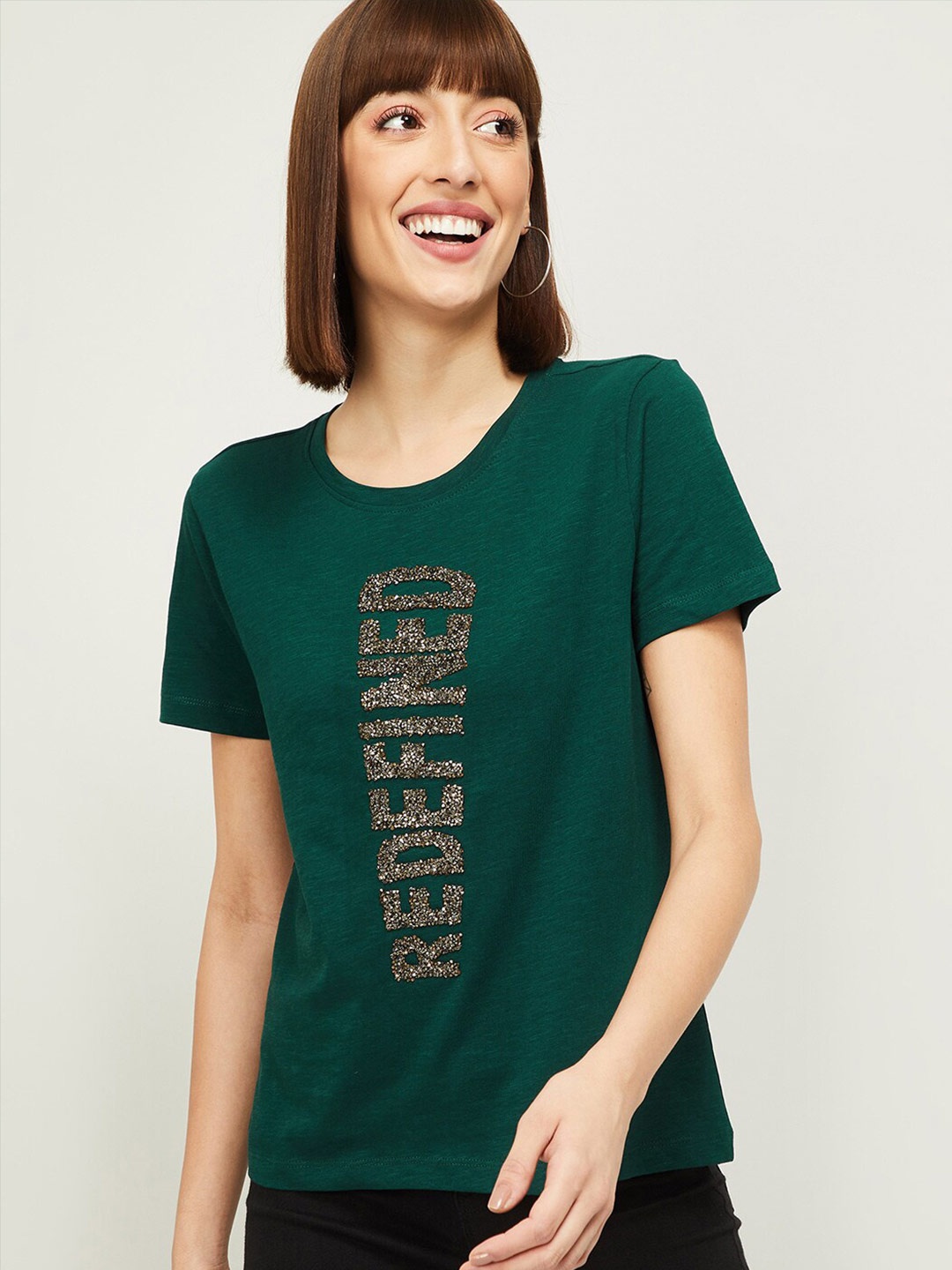 

Ginger by Lifestyle Women Green Typography Printed T-shirt
