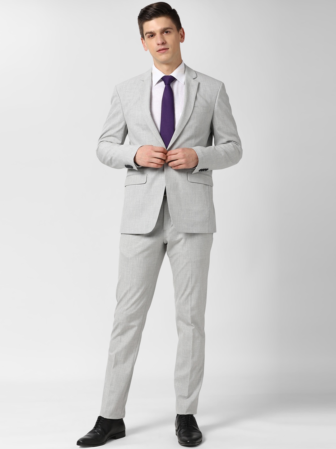 

Peter England Elite Men Grey Self-Design Slim-Fit Single-Breasted Formal Suit