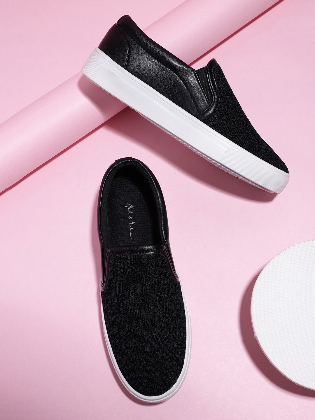 

Mast & Harbour Women Black Woven Design Slip-Ons