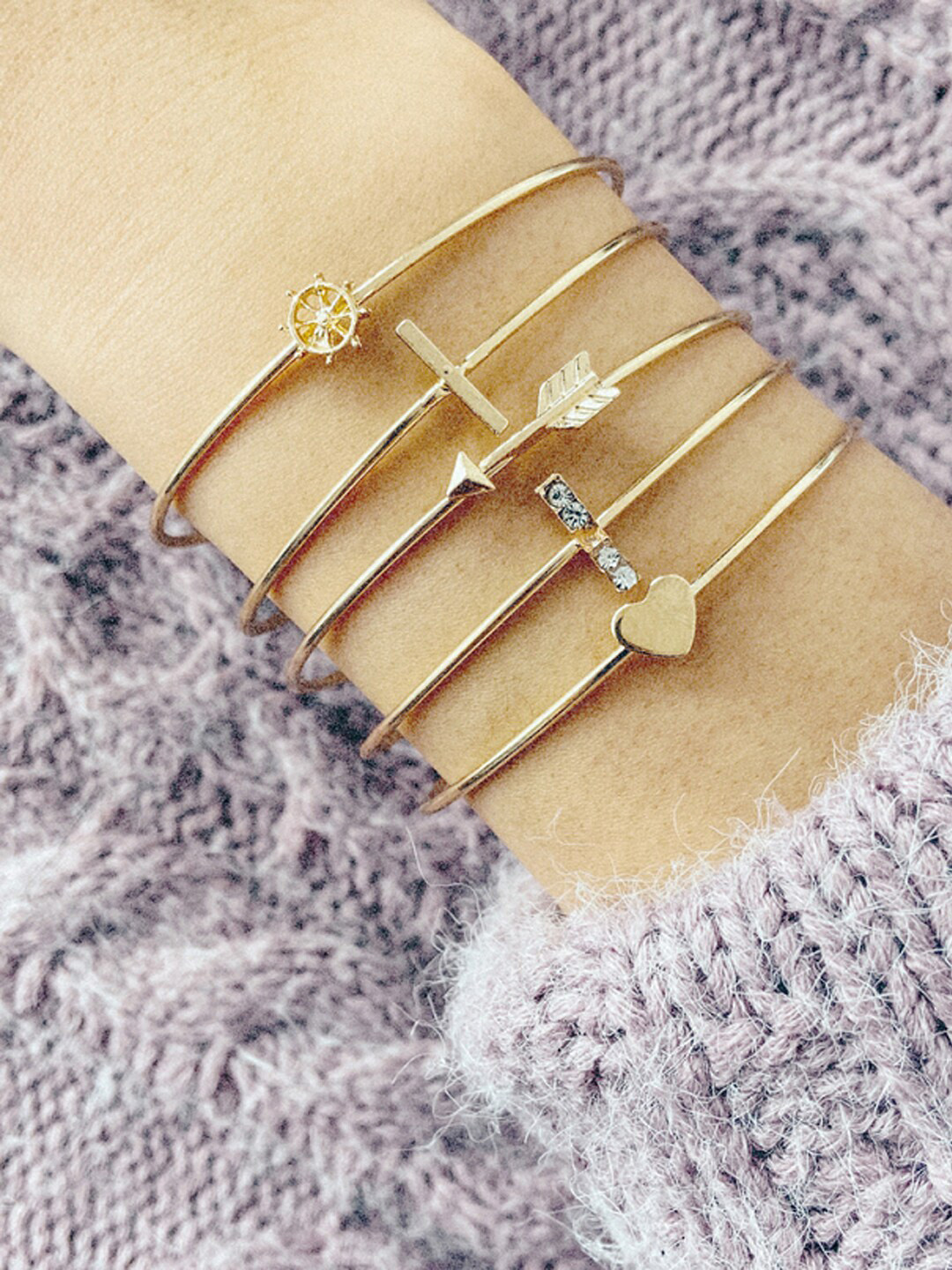 

Shining Diva Fashion Set Of 5 Gold-Plated Multilayer Cuff Bracelets