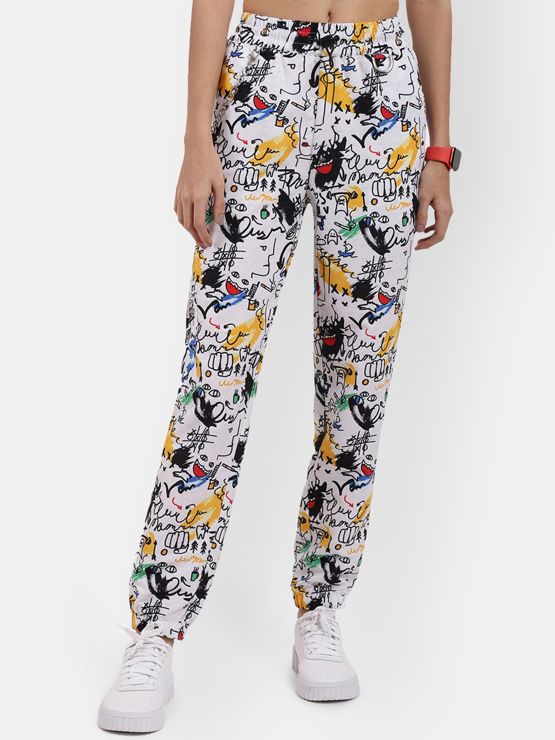 

R26 Women White Floral Printed Trousers