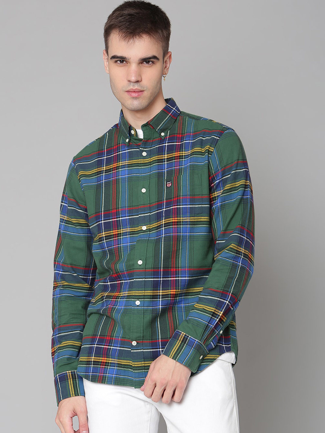 

GANT Men Green Tartan Checks Cotton Checked Casual Shirt
