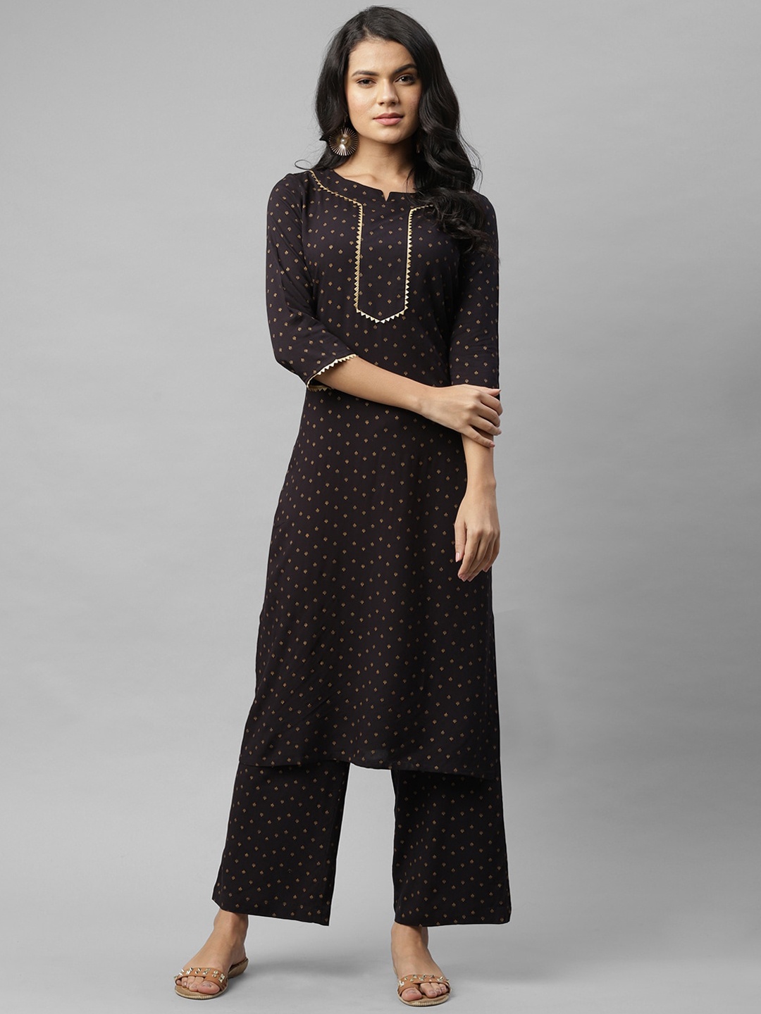 

Rigo Women Printed Kurta with Palazzos Set, Black