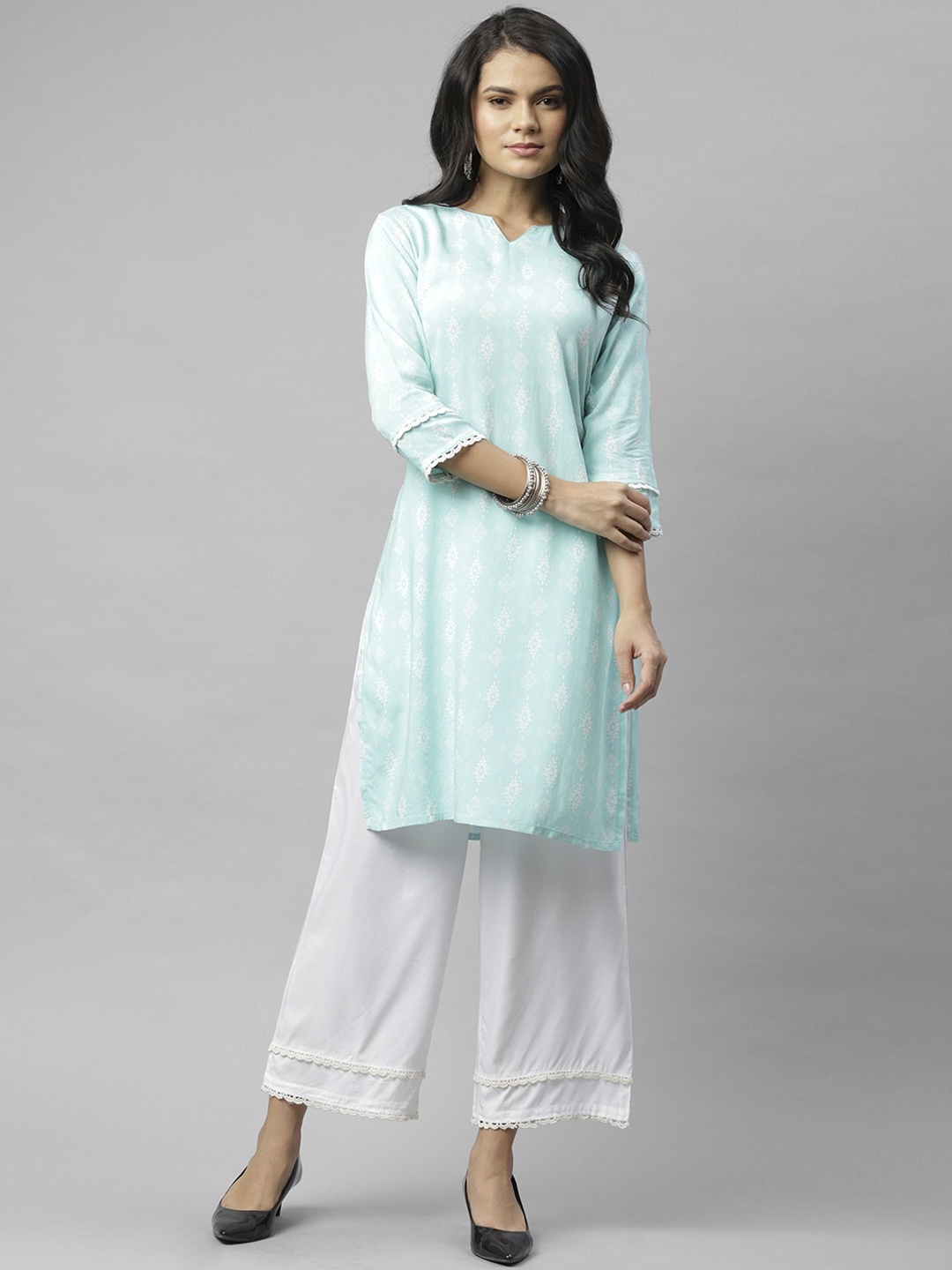 

Rigo Printed Kurta with Palazzos Set, Blue