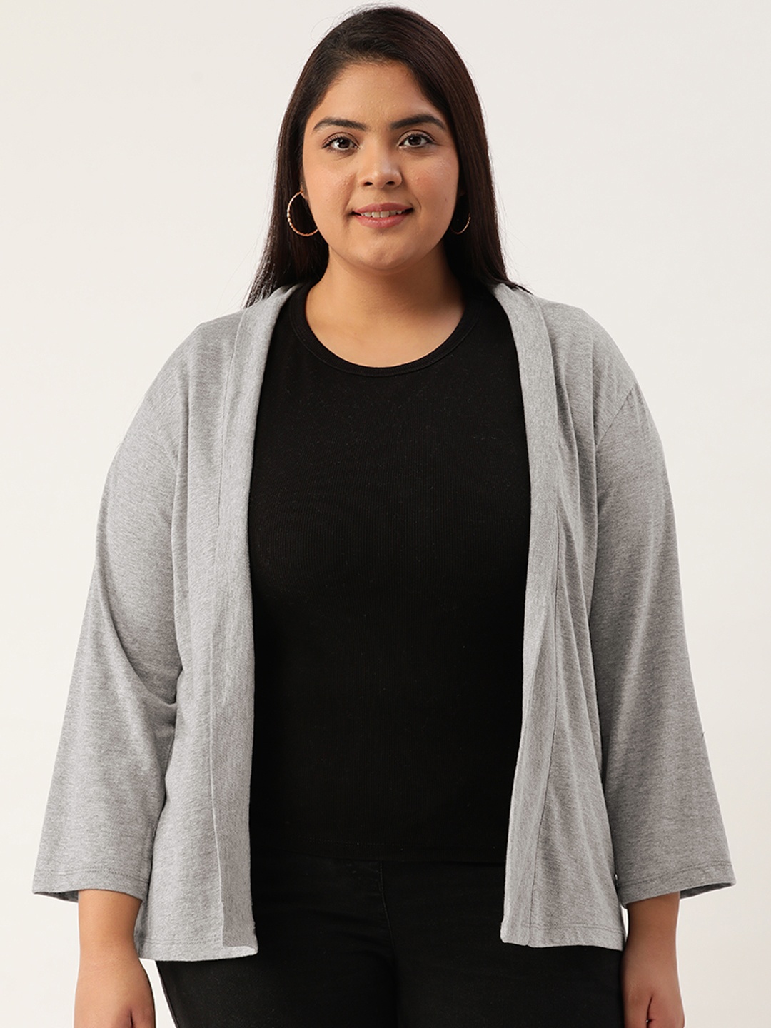 

Rute Plus Size Women Grey Melange Open Front Shrug