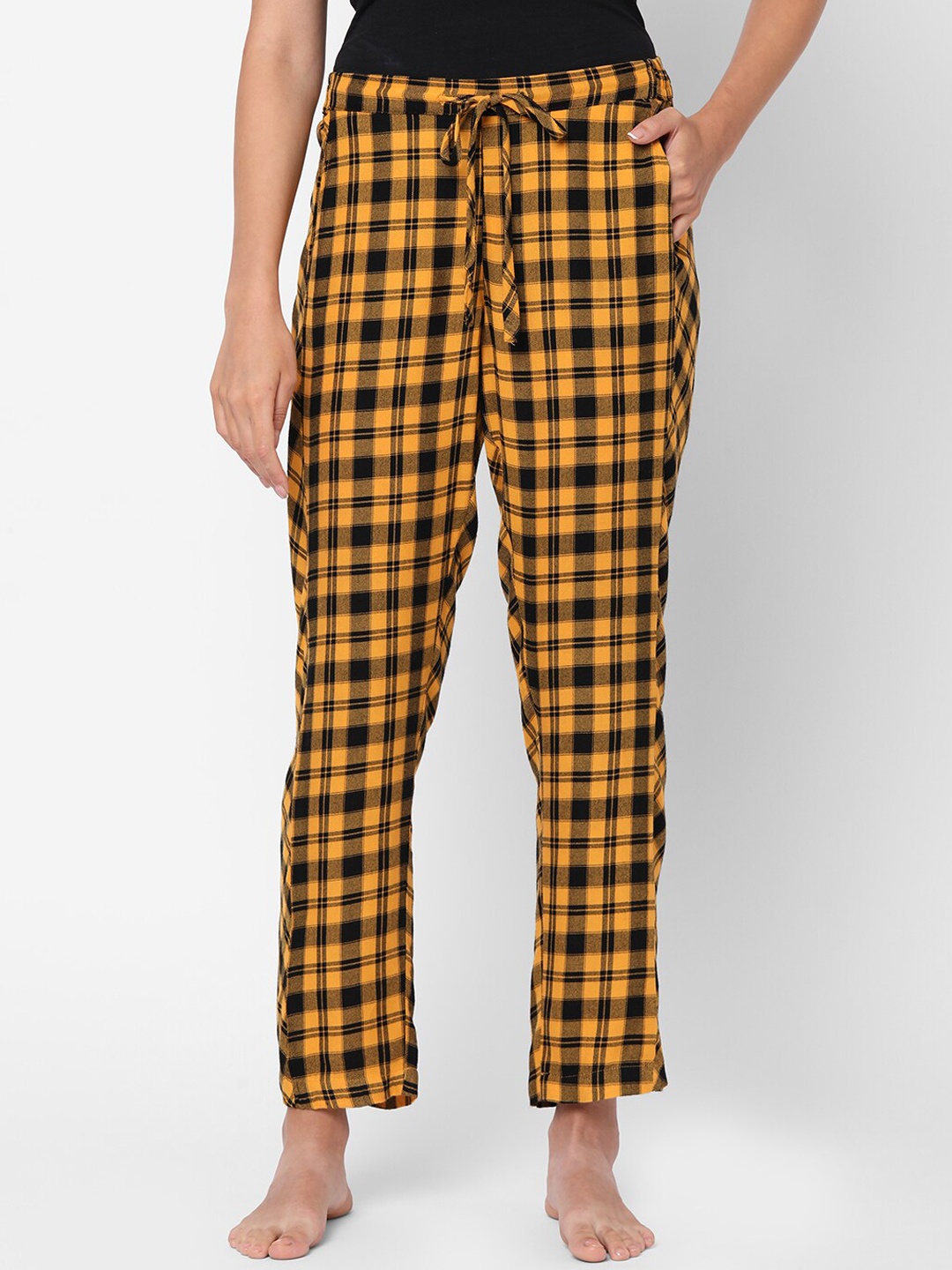 

Mystere Paris Mustard Yellow & Black Checked Rayon Lounge Pants