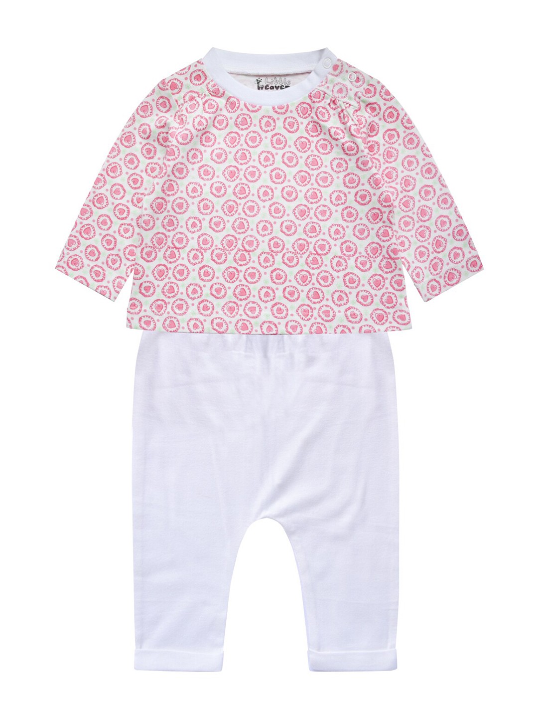 

little heaven Girls Pink & White Printed Pure Cotton T-shirt with Pyjamas