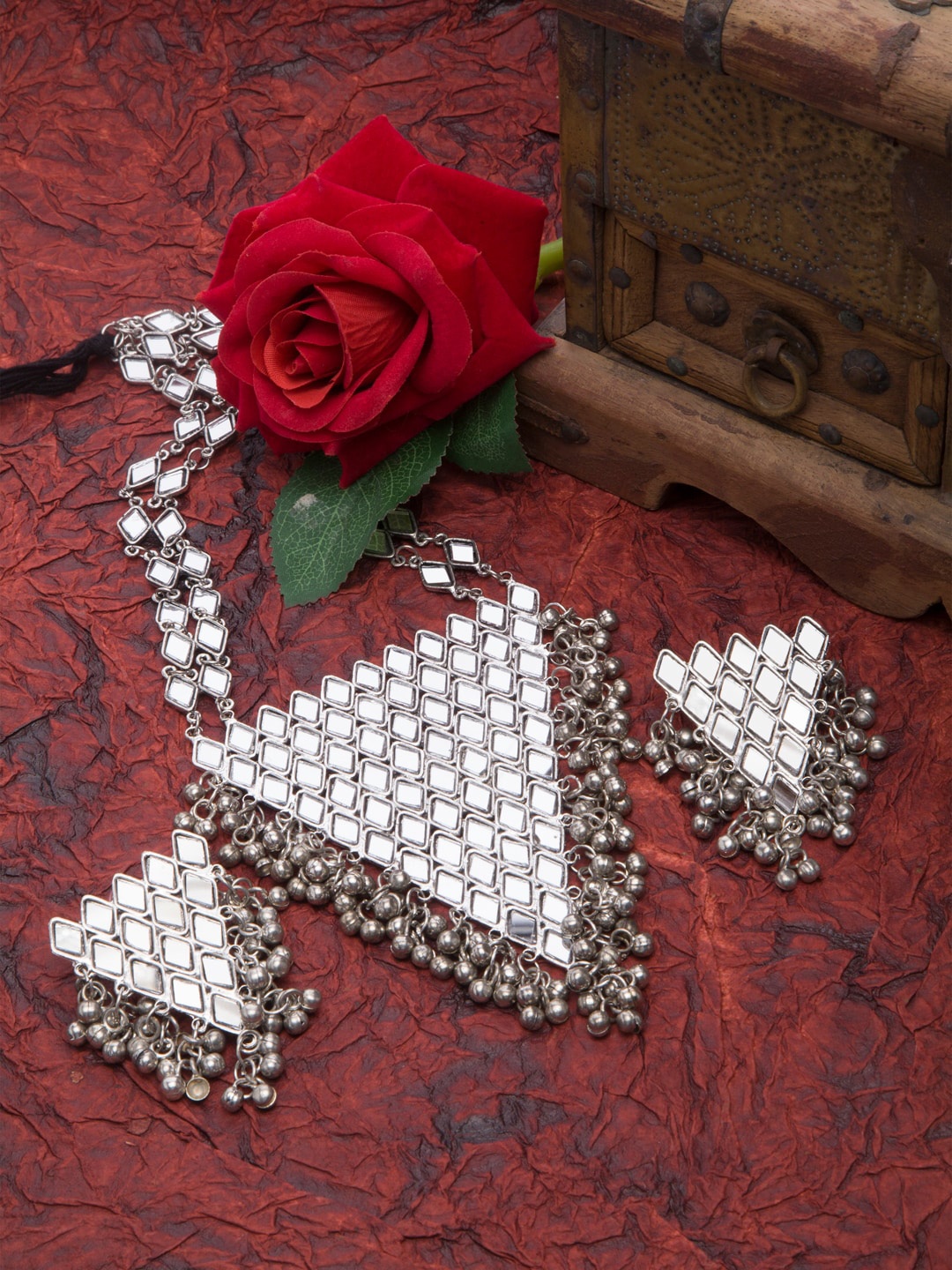 

Moedbuille Oxidized Silver-Plated Beaded Afghan Design Handcrafted Jewellery Set