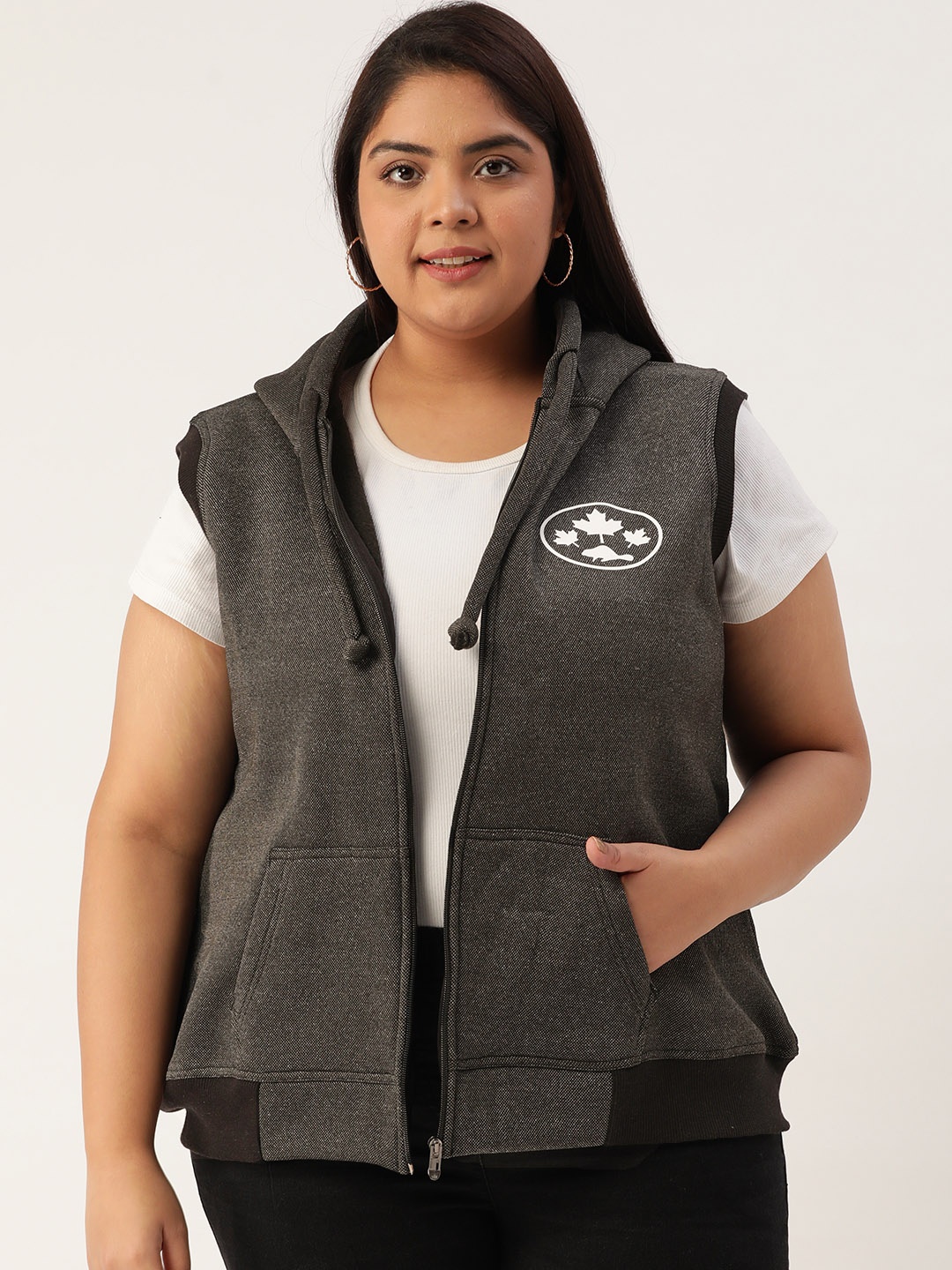 

Rute Plus Size Women Charcoal Black Hooded Sweatshirt