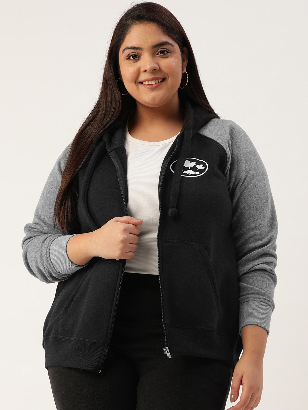 

Rute Plus Size Women Black Colourblocked Hooded Sweatshirt