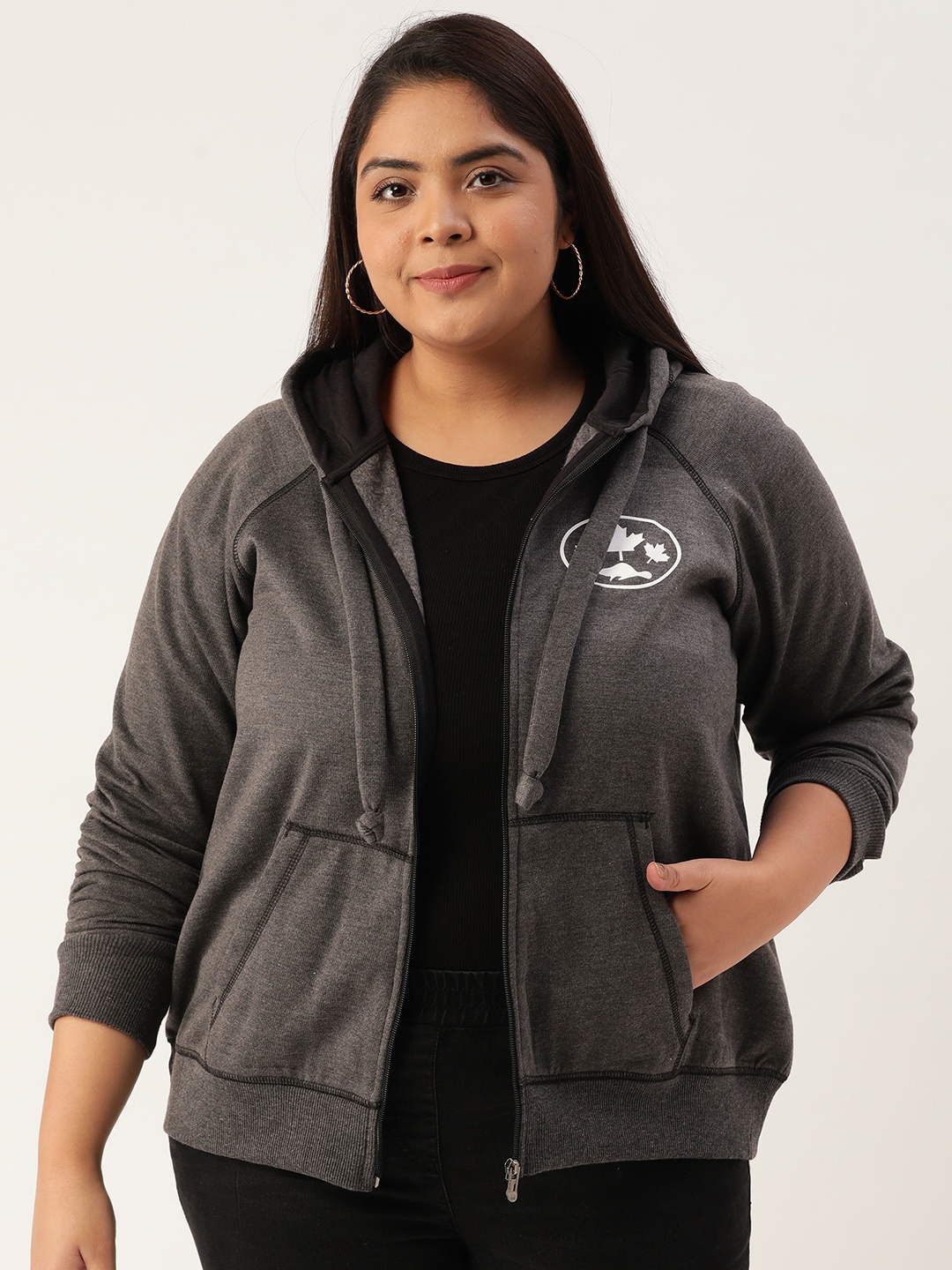 

Rute Plus Size Women Charcoal Black Hooded Sweatshirt