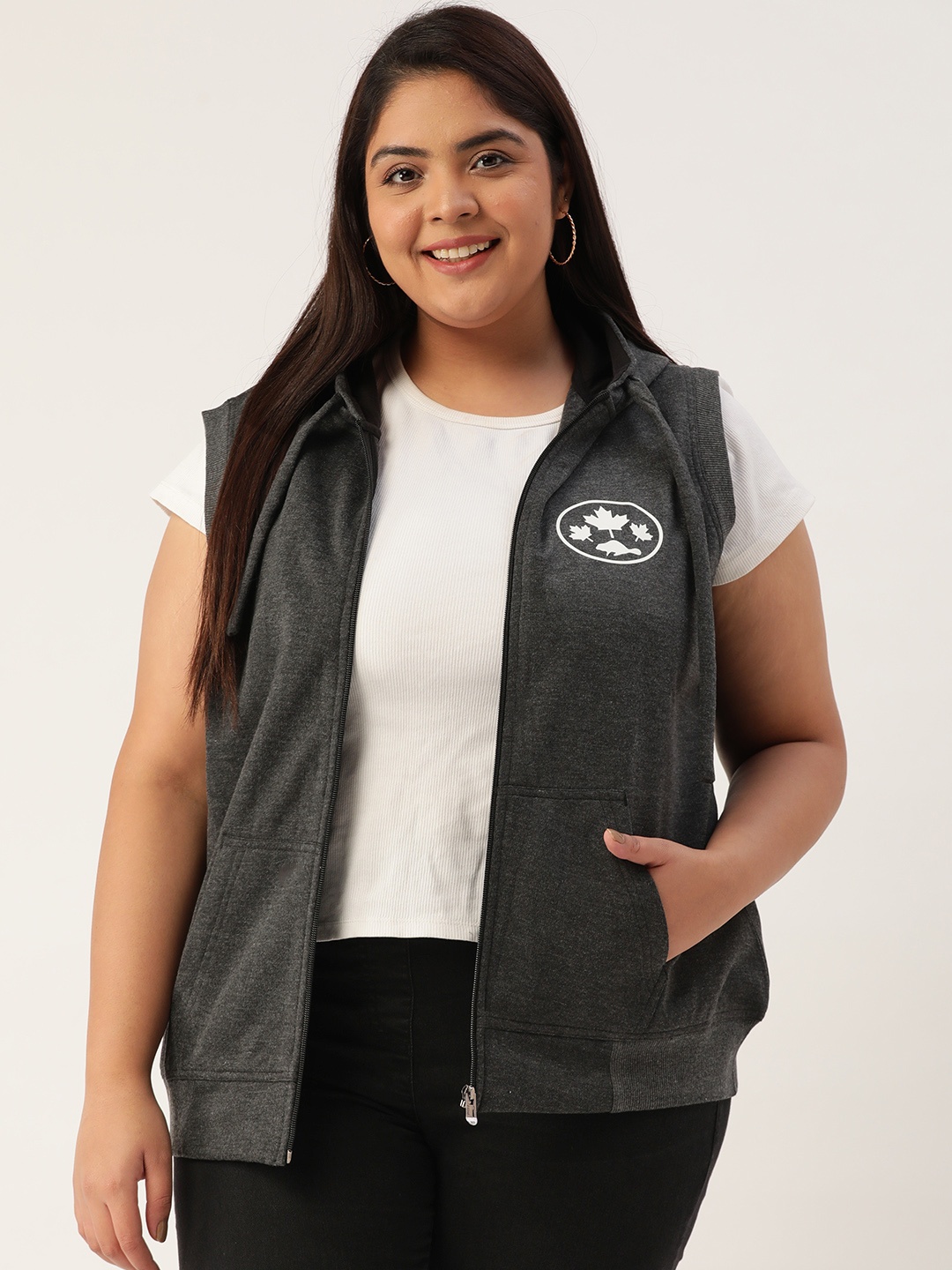 

Rute Plus Size Women Charcoal Black Hooded Sweatshirt