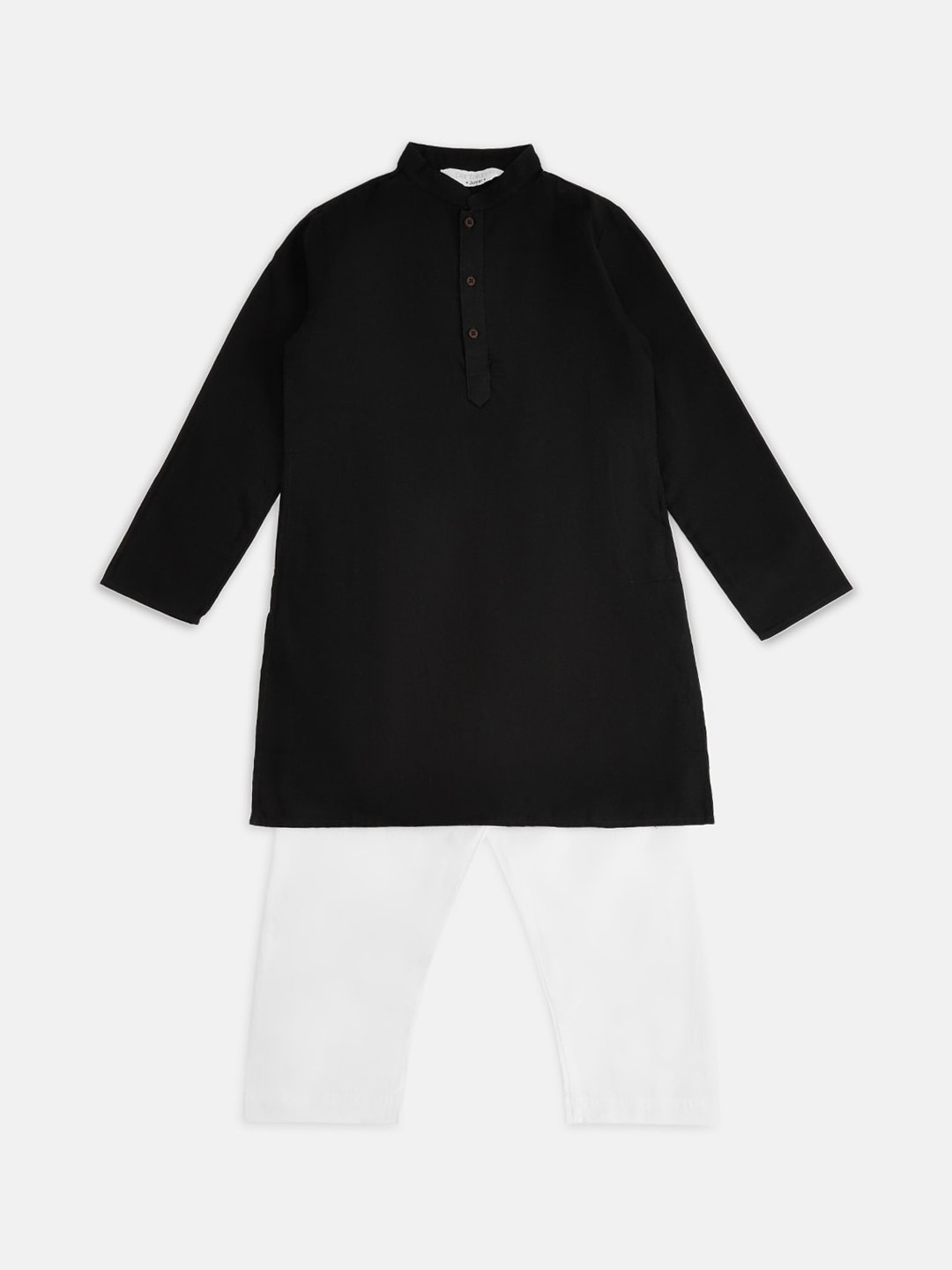 

indus route by Pantaloons Boys Black Regular Pure Cotton Kurta with White Pyjamas