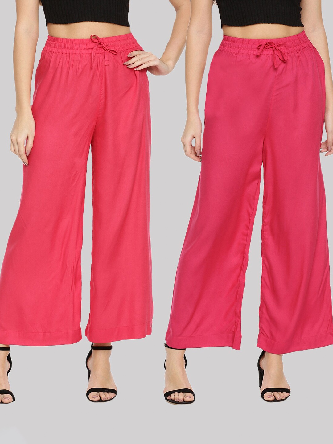 

TWIN BIRDS Pack Of 2 Women Pink & Red Knitted Palazzos