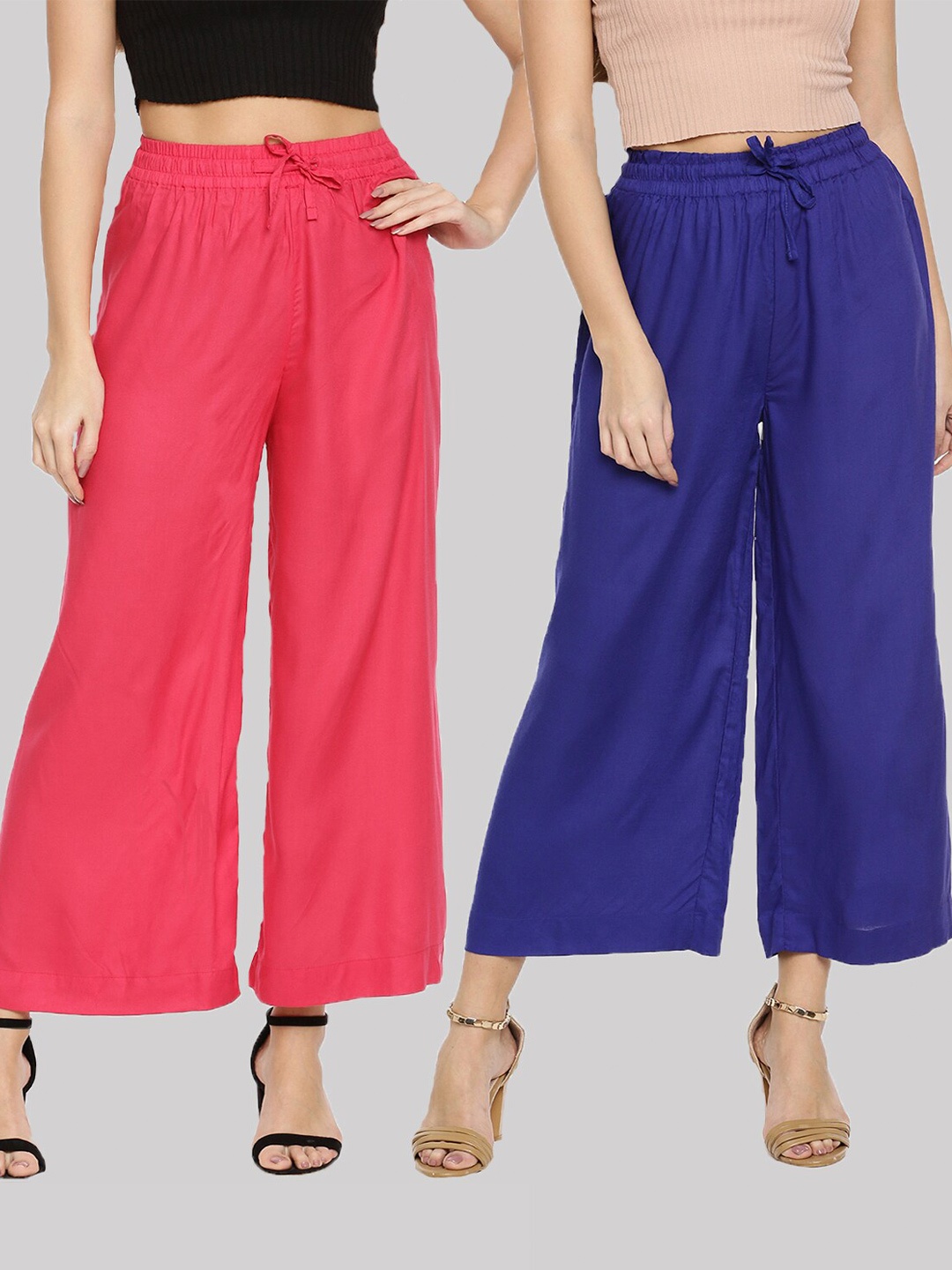 

TWIN BIRDS Women Pack of 2 Pink & Blue Wide Leg Palazzos