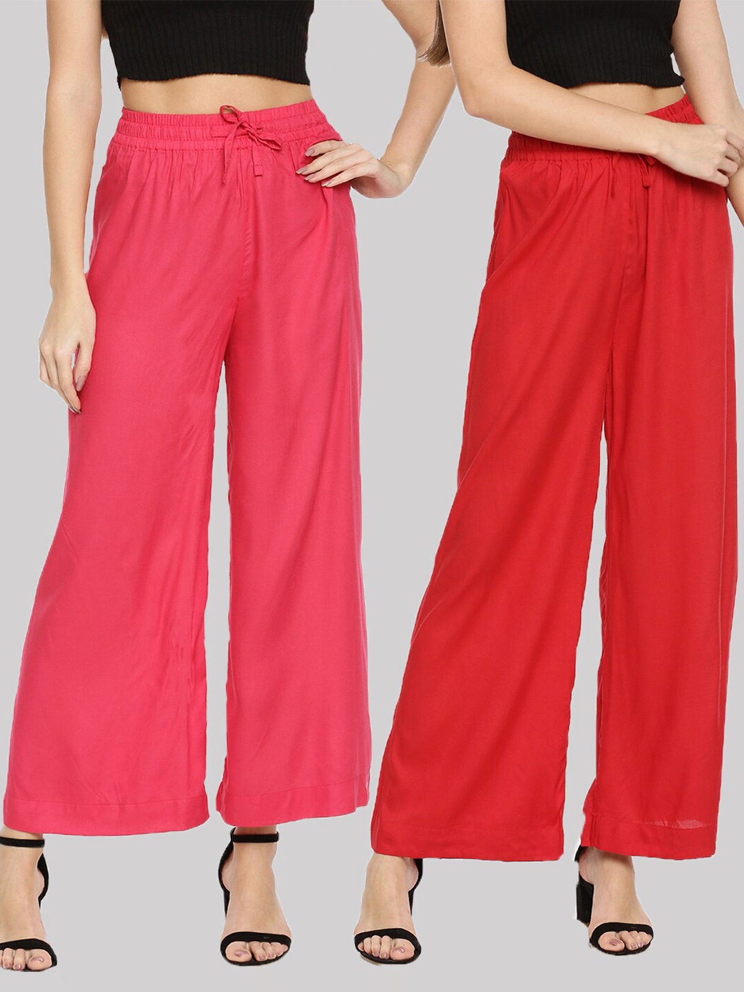 

TWIN BIRDS Women Pack of 2 Pink & Red Wide Leg Palazzos