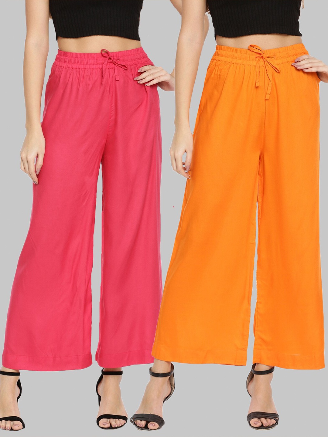 

TWIN BIRDS Set-2 Women Pink & Orange Knitted Palazzos