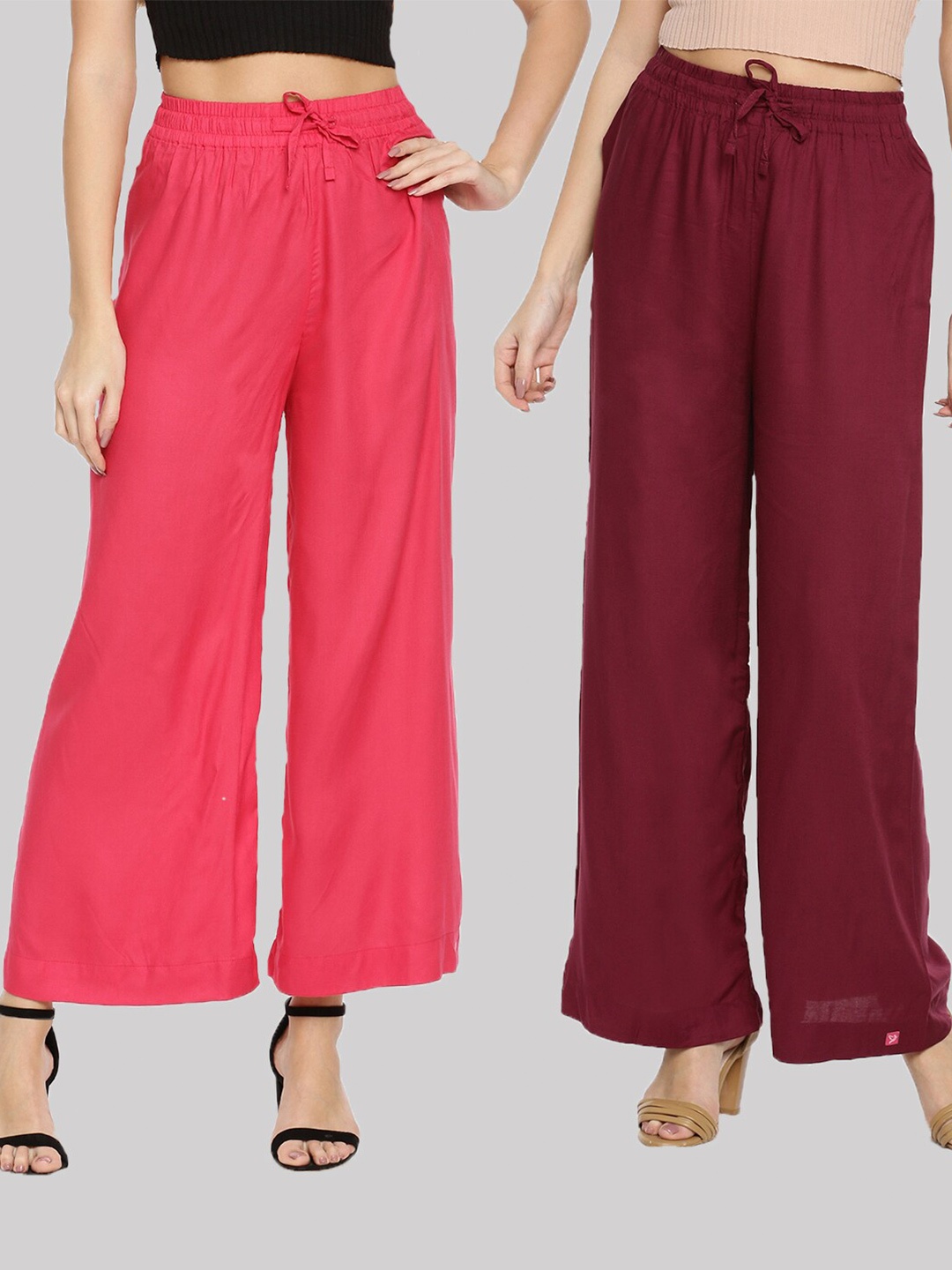 

TWIN BIRDS Women Pack of 2 Pink & Brown Wide Leg Palazzos