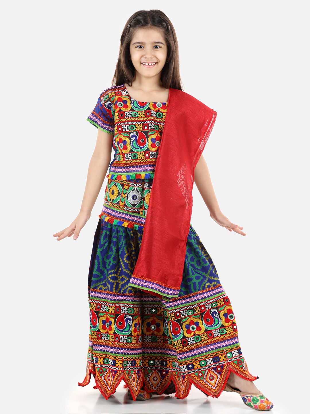 

BownBee Girls Multicolor Embroidered Ready to Wear Lehenga & Blouse With Dupatta, Multi