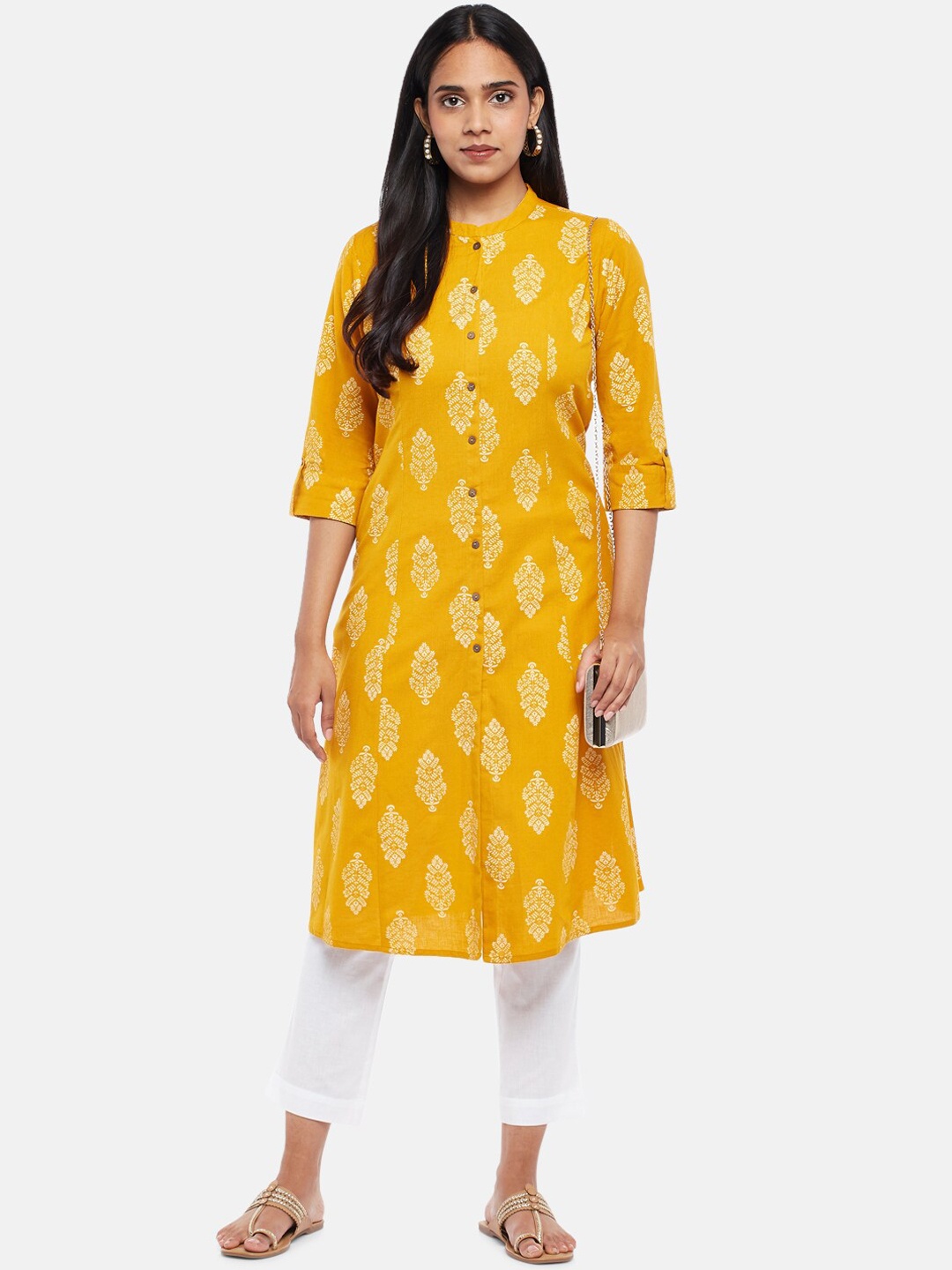 

RANGMANCH BY PANTALOONS Women Yellow Ethnic Motifs Printed Kurta