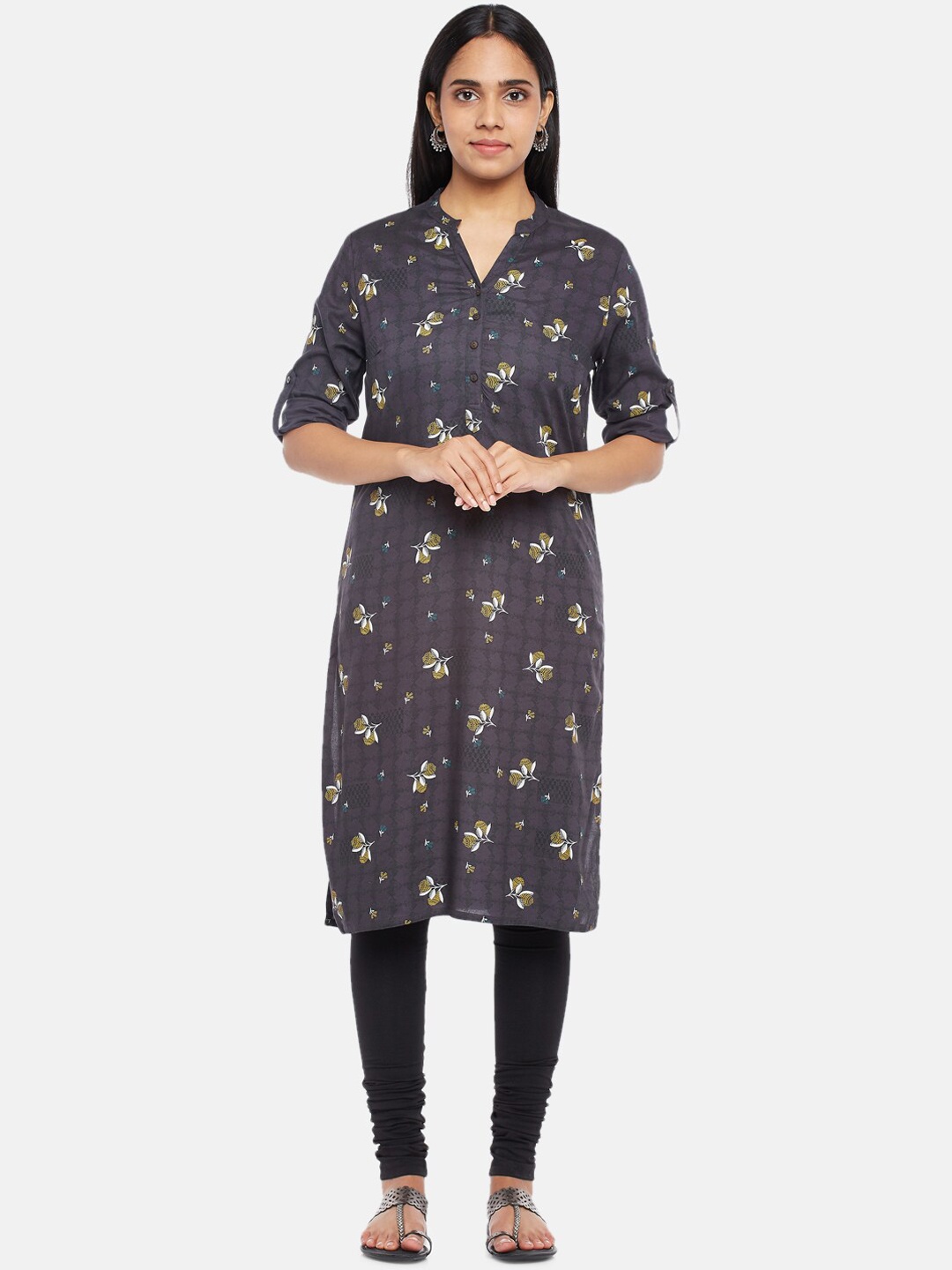 

RANGMANCH BY PANTALOONS Women Charcoal Floral Print Kurta