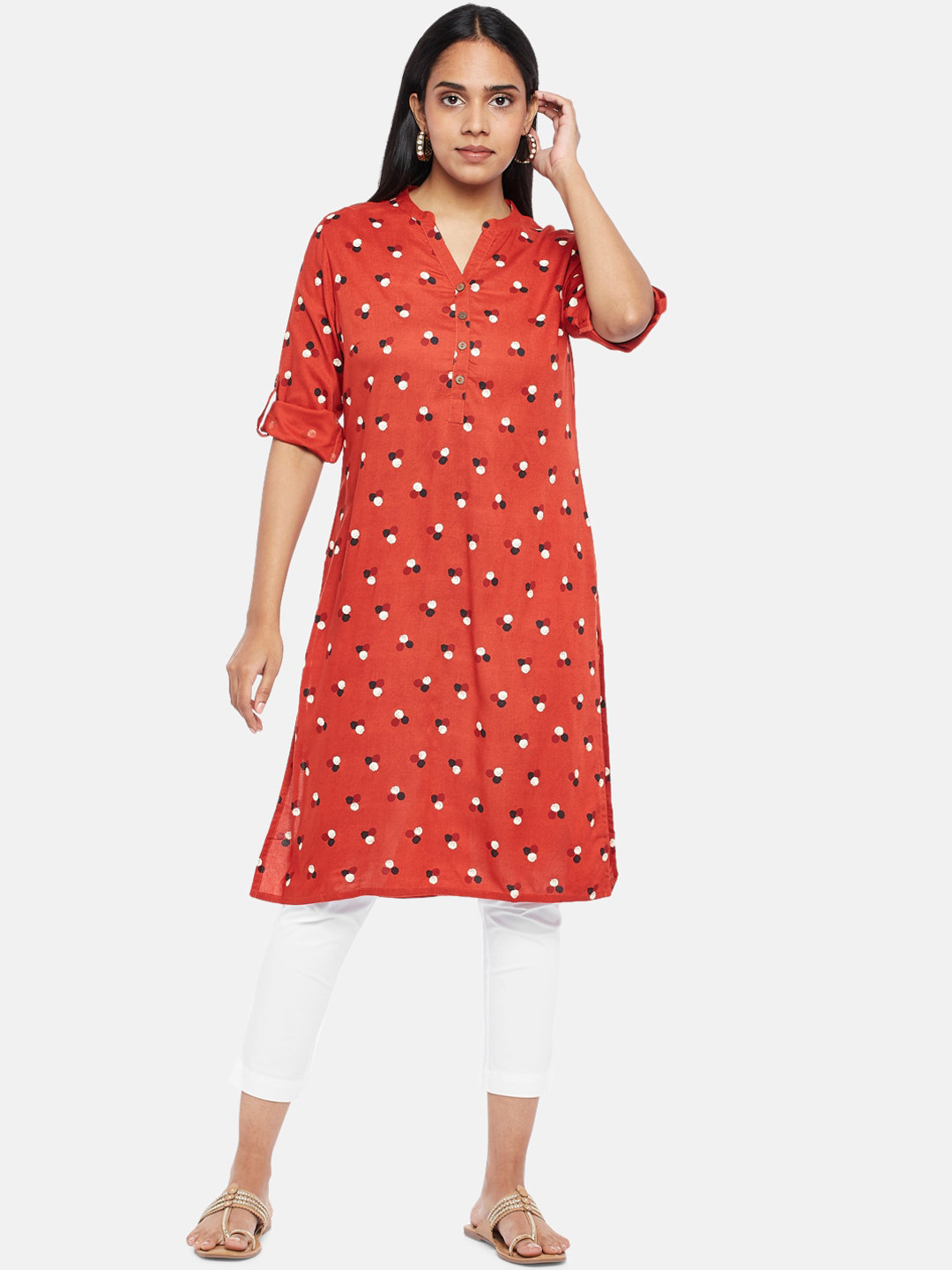 

RANGMANCH BY PANTALOONS Women Rust Orange Geometric Printed Kurta