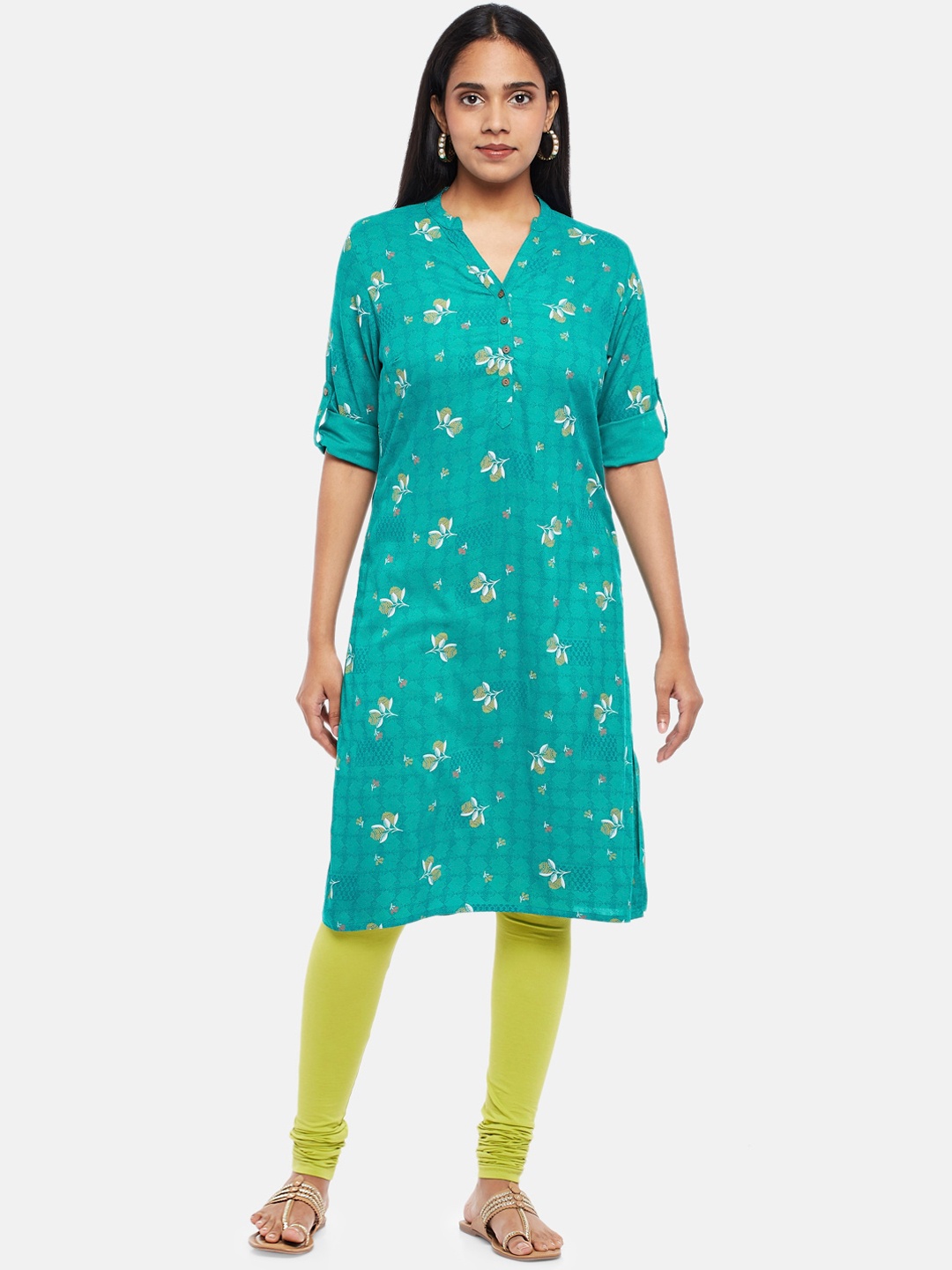 

RANGMANCH BY PANTALOONS Women Sea Green Ethnic Motifs Printed Kurta