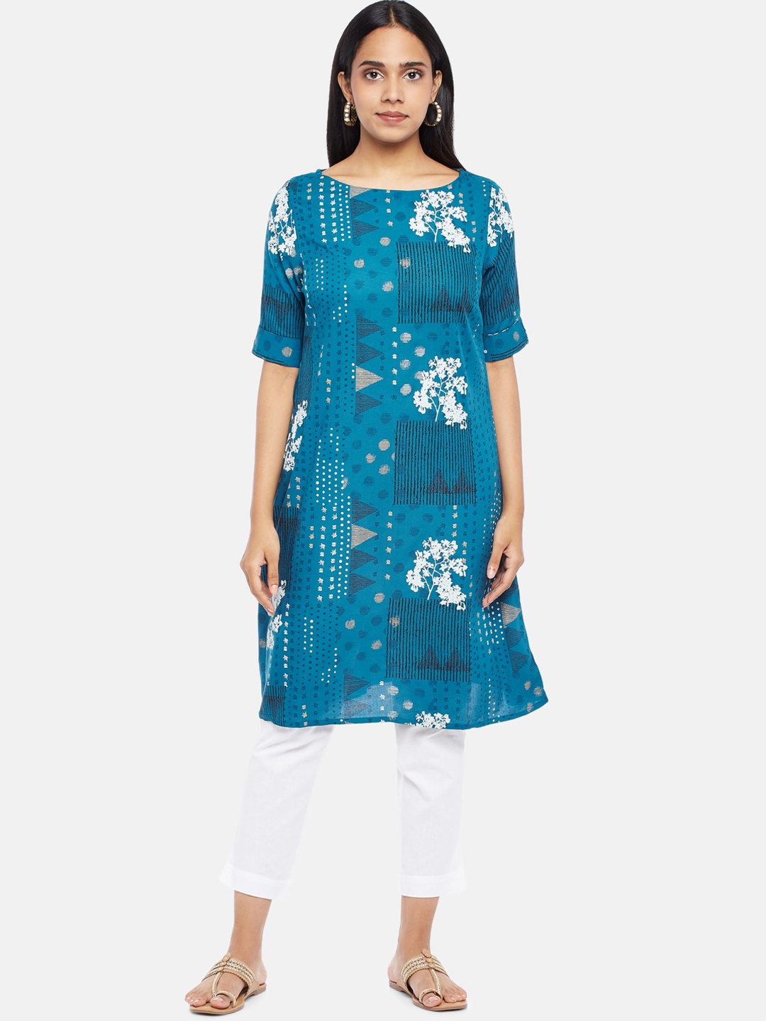 

RANGMANCH BY PANTALOONS Women Blue Floral Printed Kurta