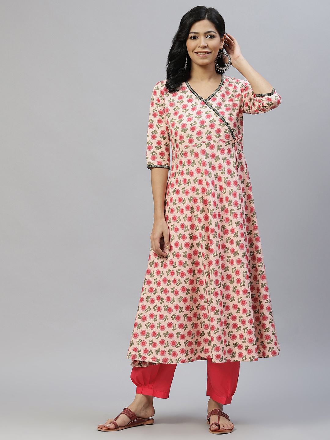 

Laado - Pamper Yourself Women Pink Floral Printed Anarkali Kurta