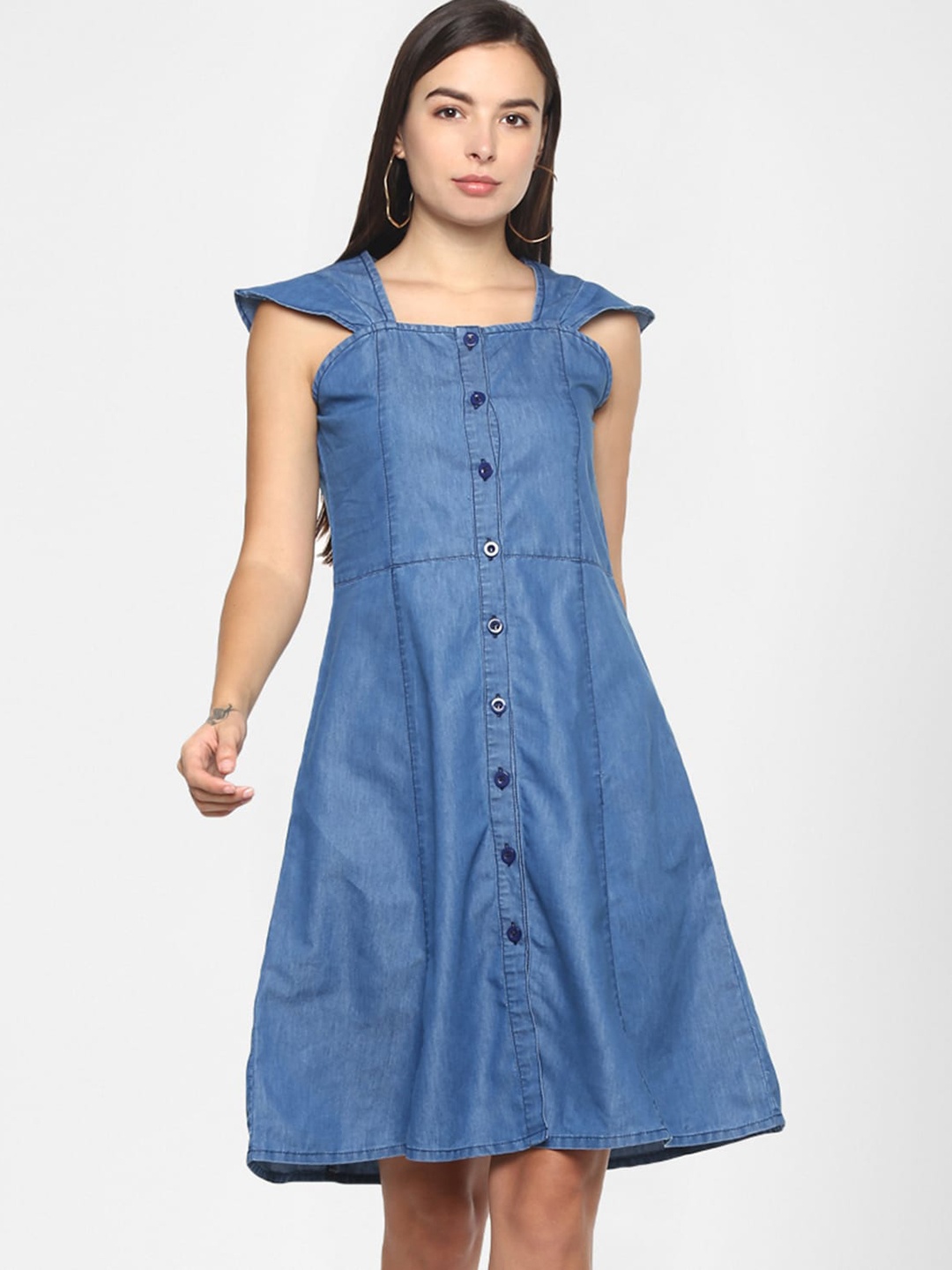 

StyleStone Blue Solid Denim A-Line Dress