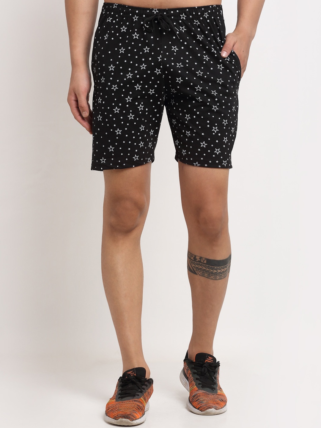 MACK JONNEY Men Black Star Printed Regular Shorts