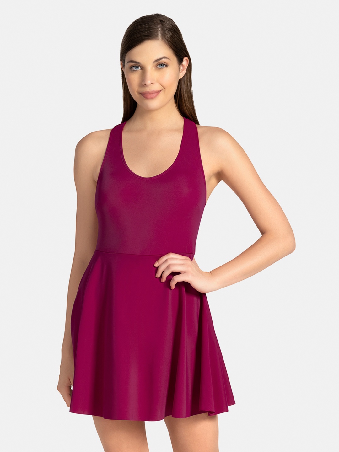 

Amante Women Solid Racerback Swimming Dress, Purple