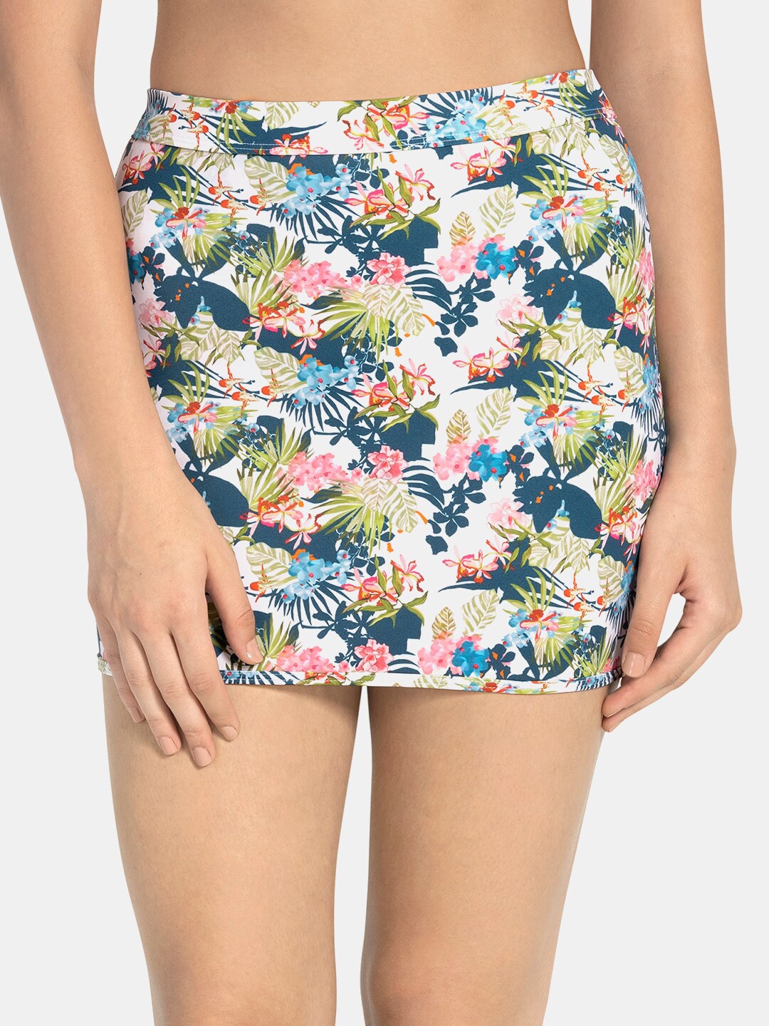 

Amante Women White & Green Floral Printed Swimwear Cover up Skirt