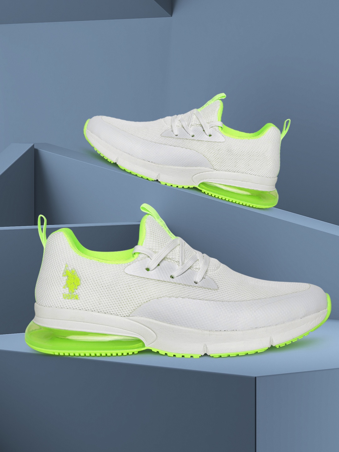 

U S Polo Assn Men White & Lime Green Walking Non-Marking Shoes