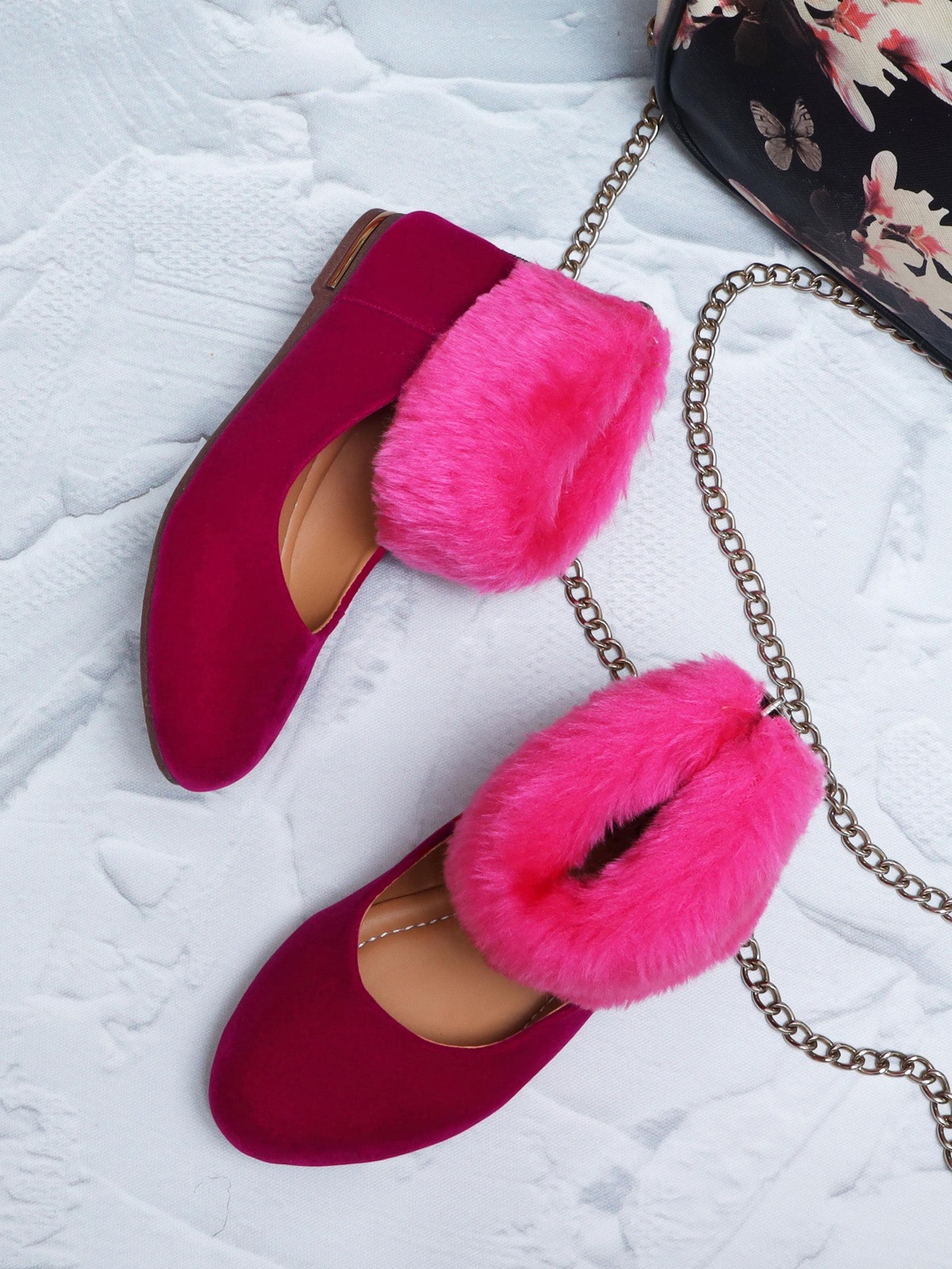 

DChica Girls Maroon Fur Ballerinas Flats