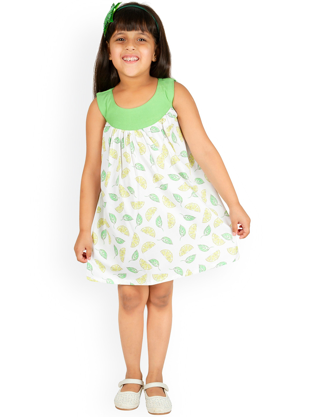 

Ted Smith White & Green Tropical A-Line Dress