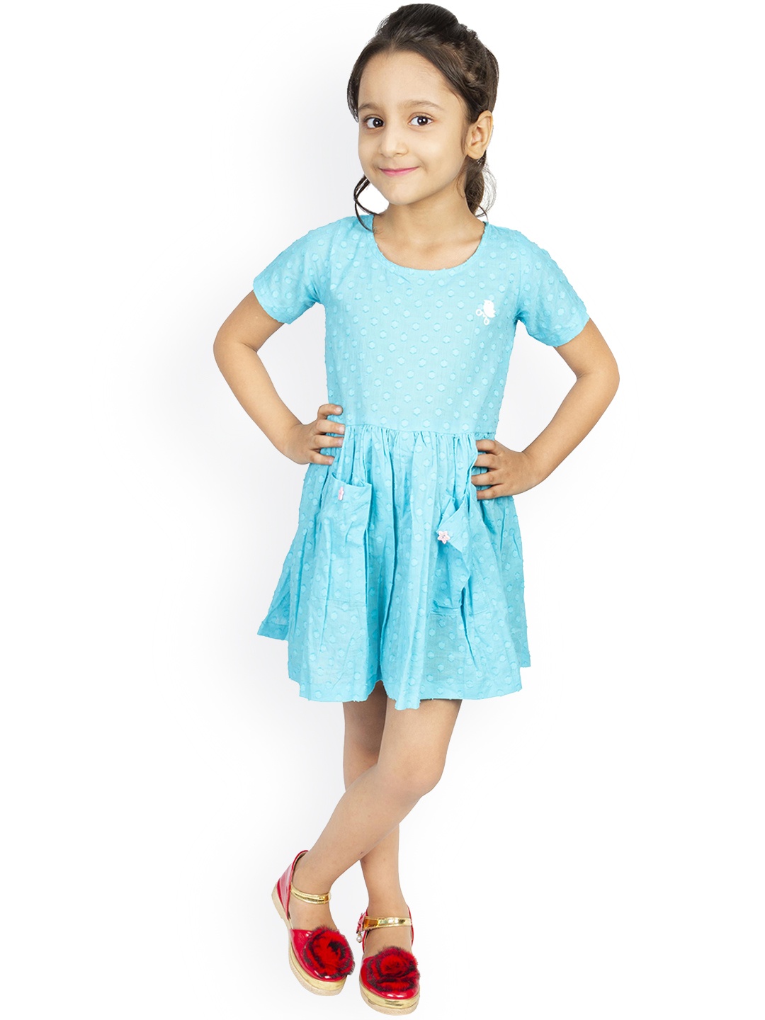 

Ted Smith Turquoise Blue Self Design Fit & Flare Dress