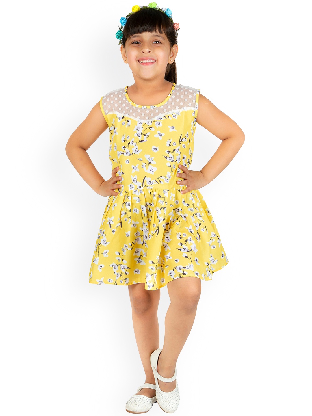 

Ted Smith Girls Yellow & White Floral Printed Dress