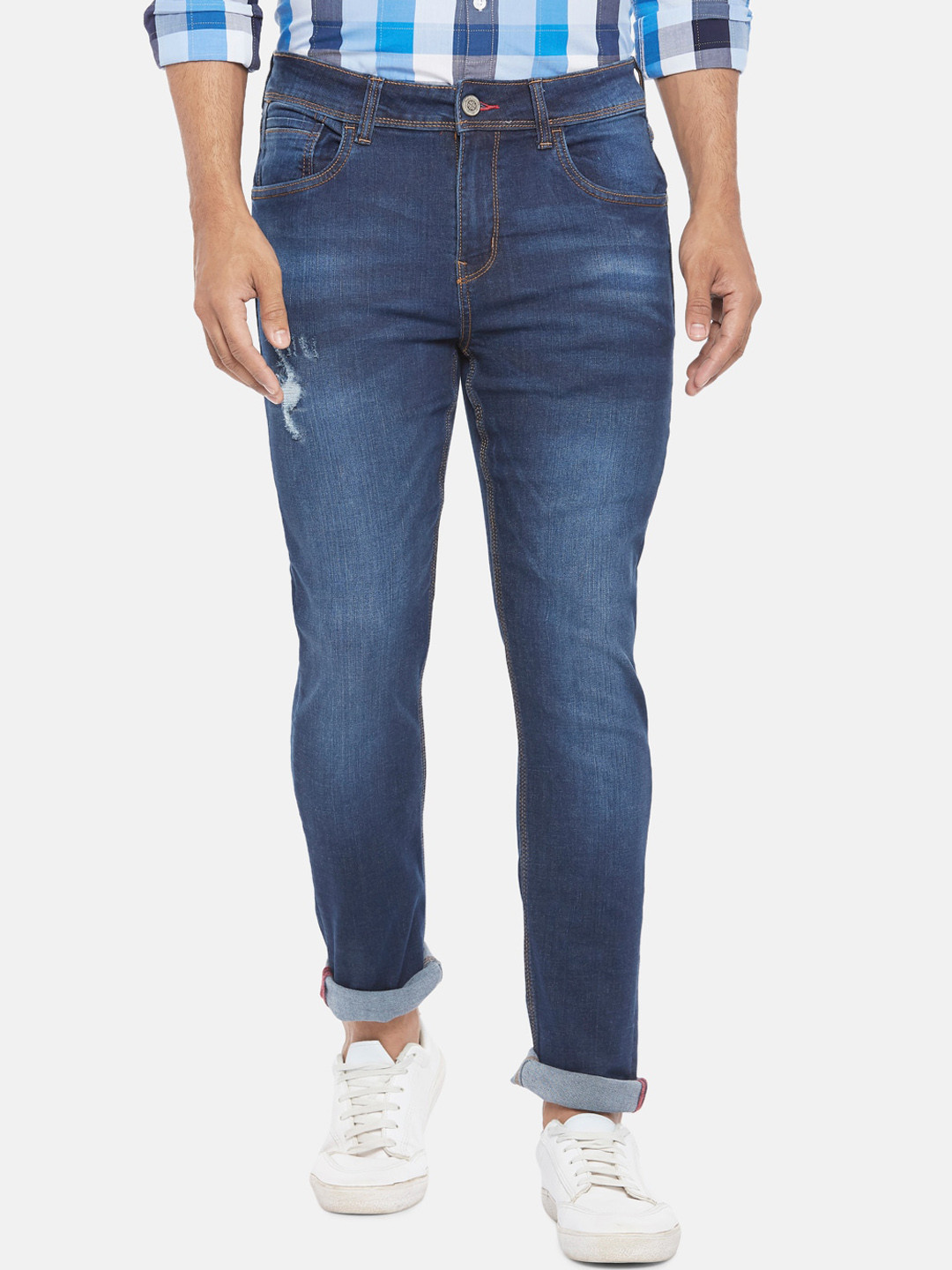 

BYFORD by Pantaloons Men Blue Skinny Fit Low-Rise Mildly Distressed Heavy Fade Jeans