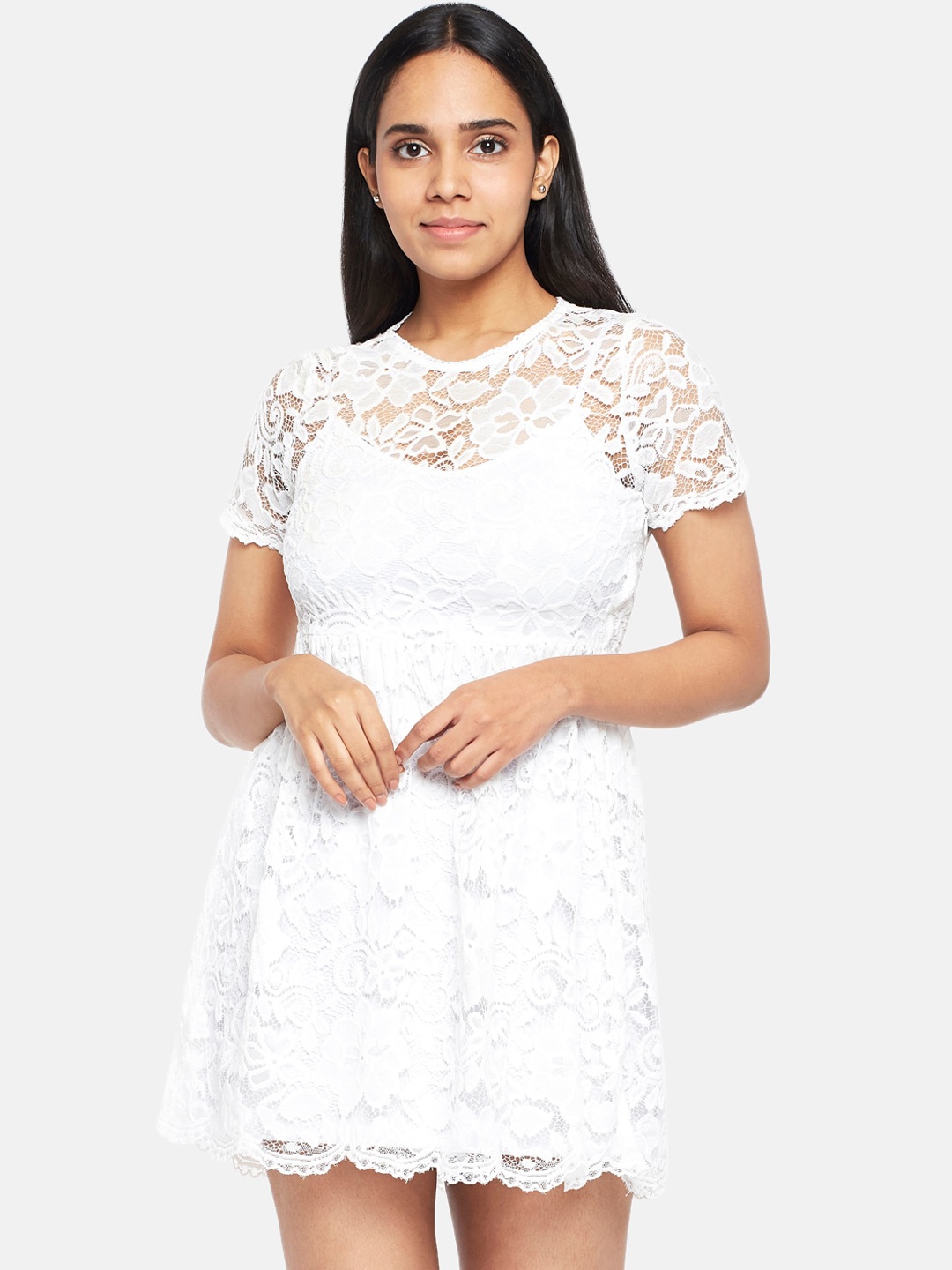 

People Women White Lace Mini Dress