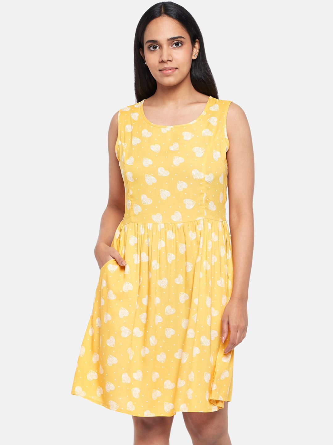

People Mustard Yellow Printed Dress
