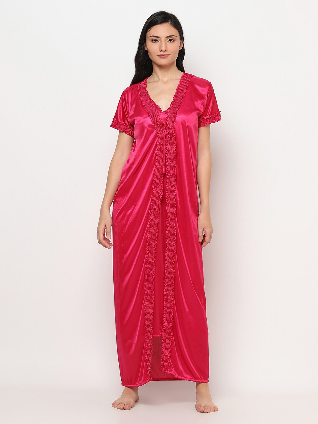 

TRUNDZ Women Pink Maxi Nightdress