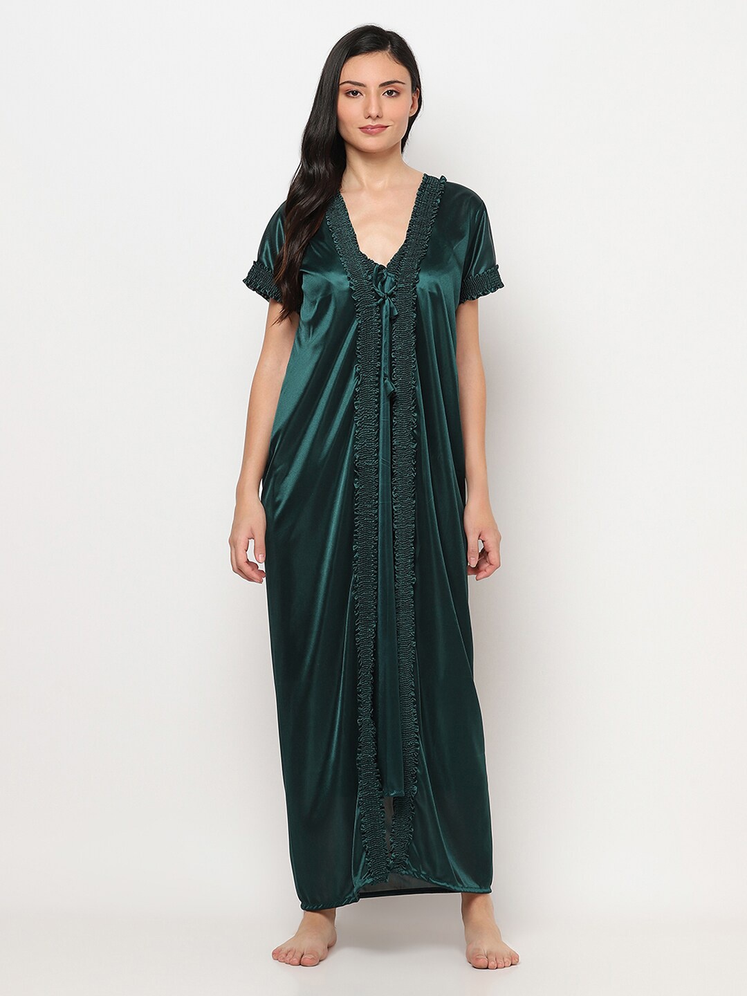 

TRUNDZ Green Maxi Nightdress With Robes