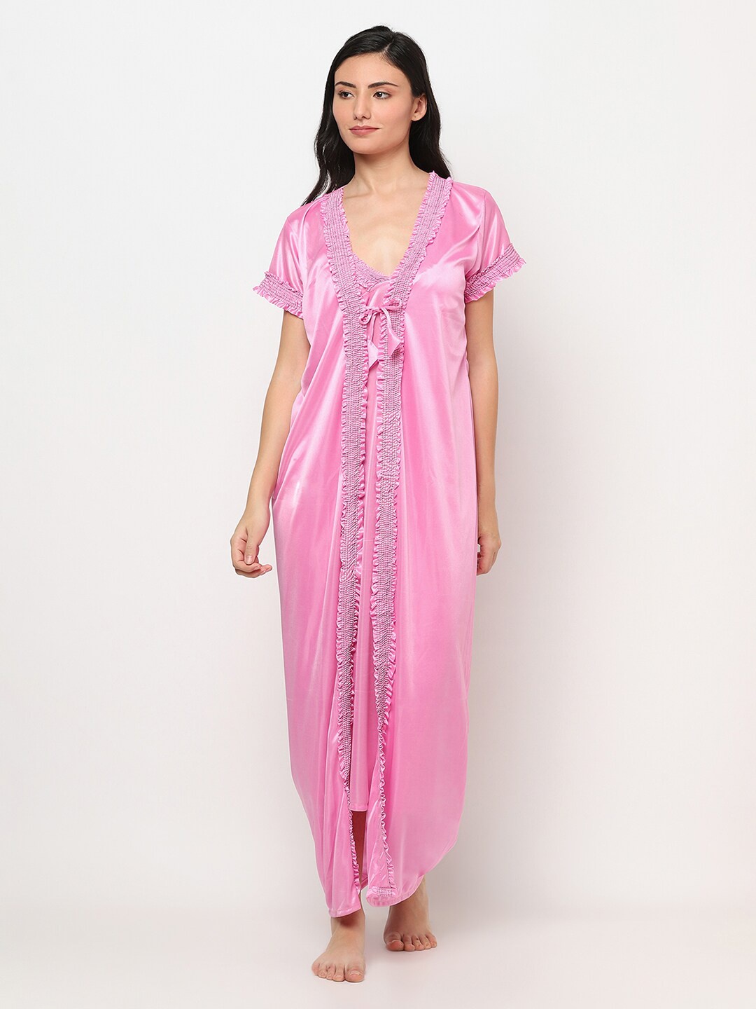 

TRUNDZ Pink Maxi Nightdress with Robe