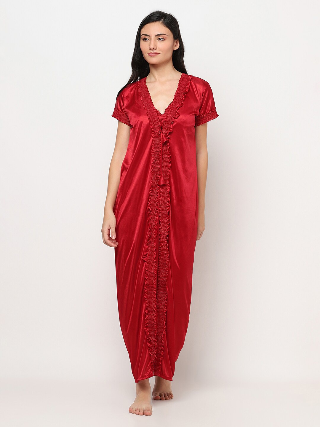 

TRUNDZ Women Red Solid Nightdress NTY2502