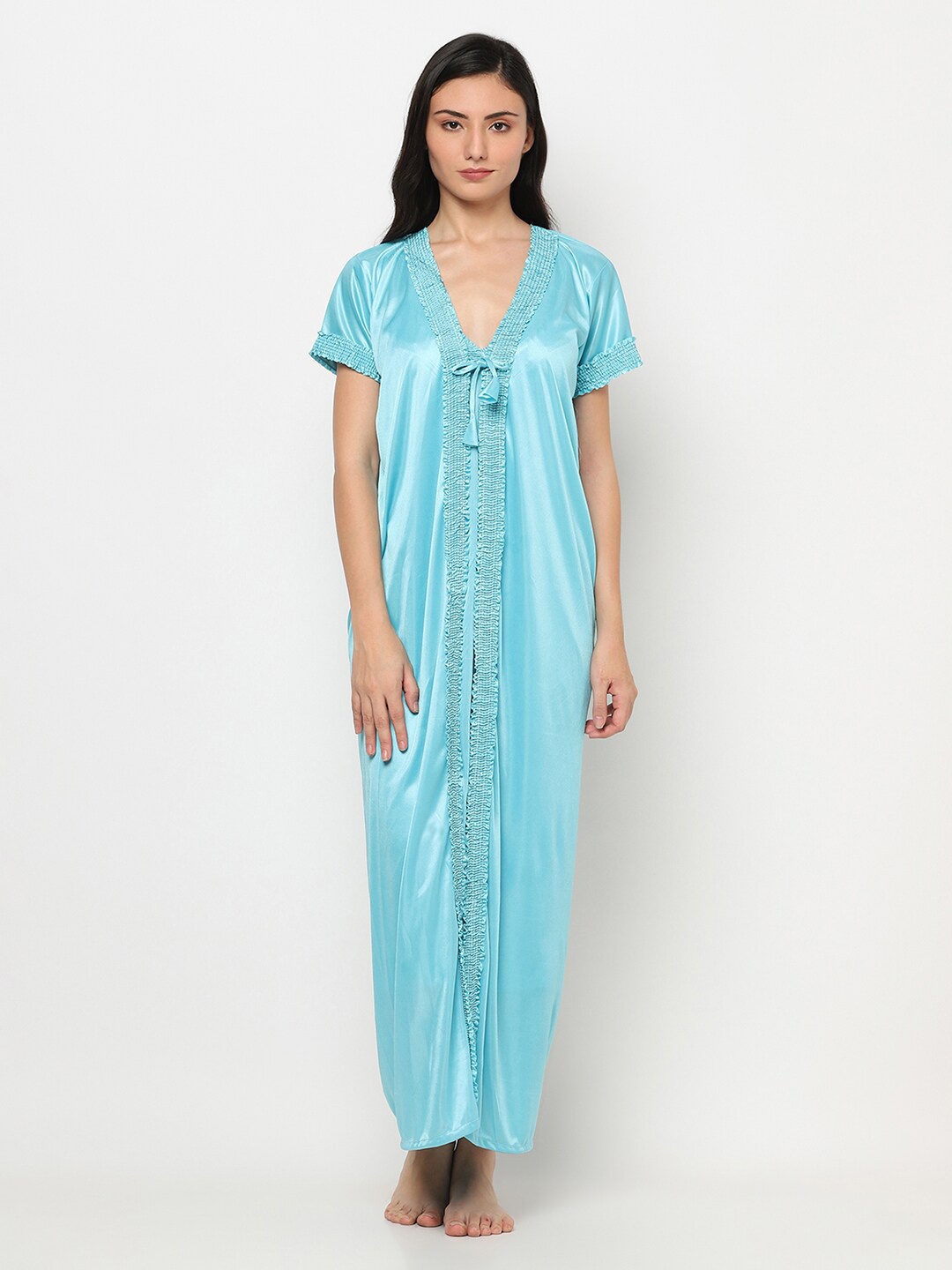 

TRUNDZ Turquoise Blue Satin Maxi Nightdress