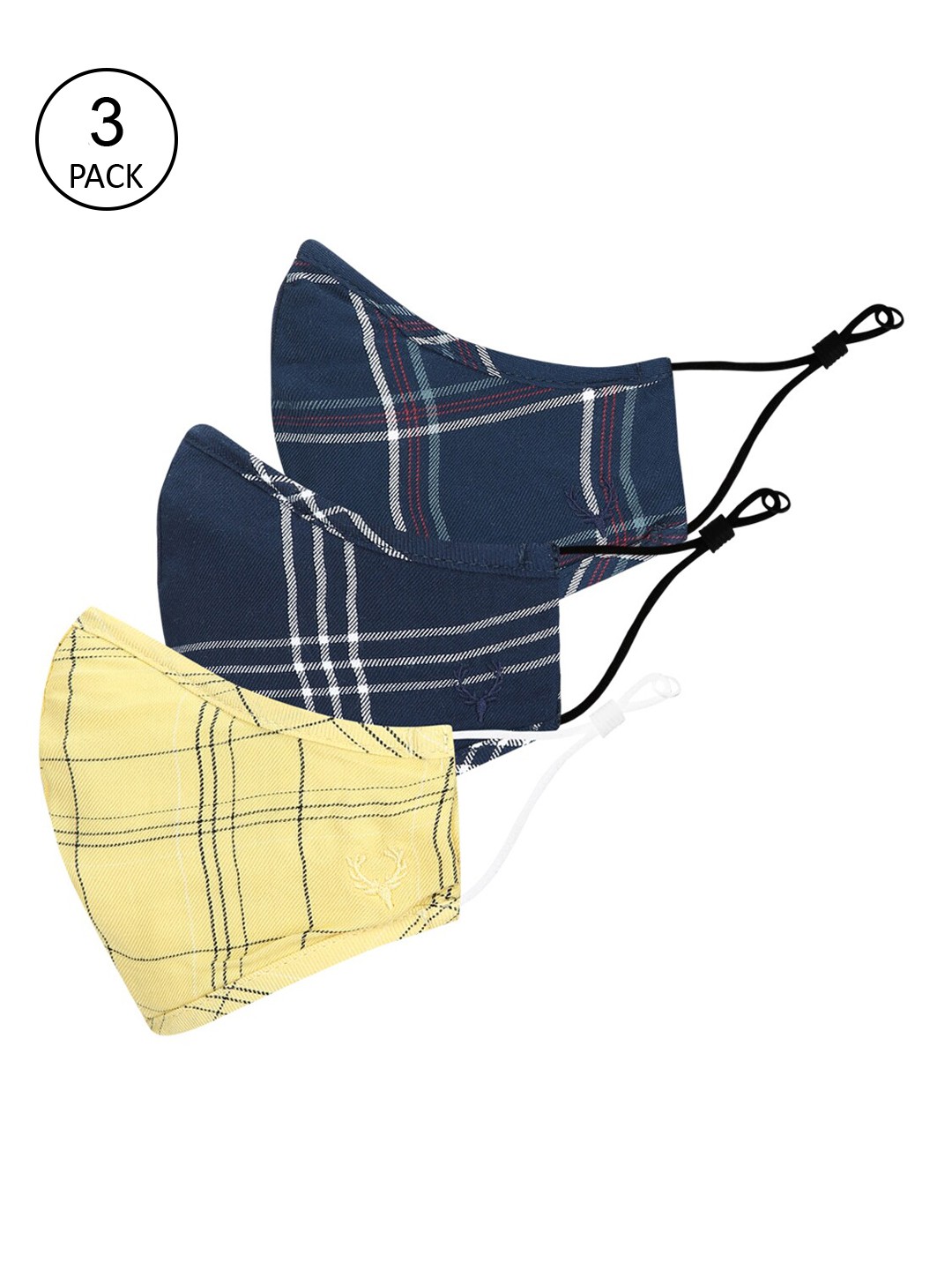 

Allen Solly Women Pack Of 3 Navy Blu & Black 3 Ply Reusable Cotton Protective Mask, Navy blue