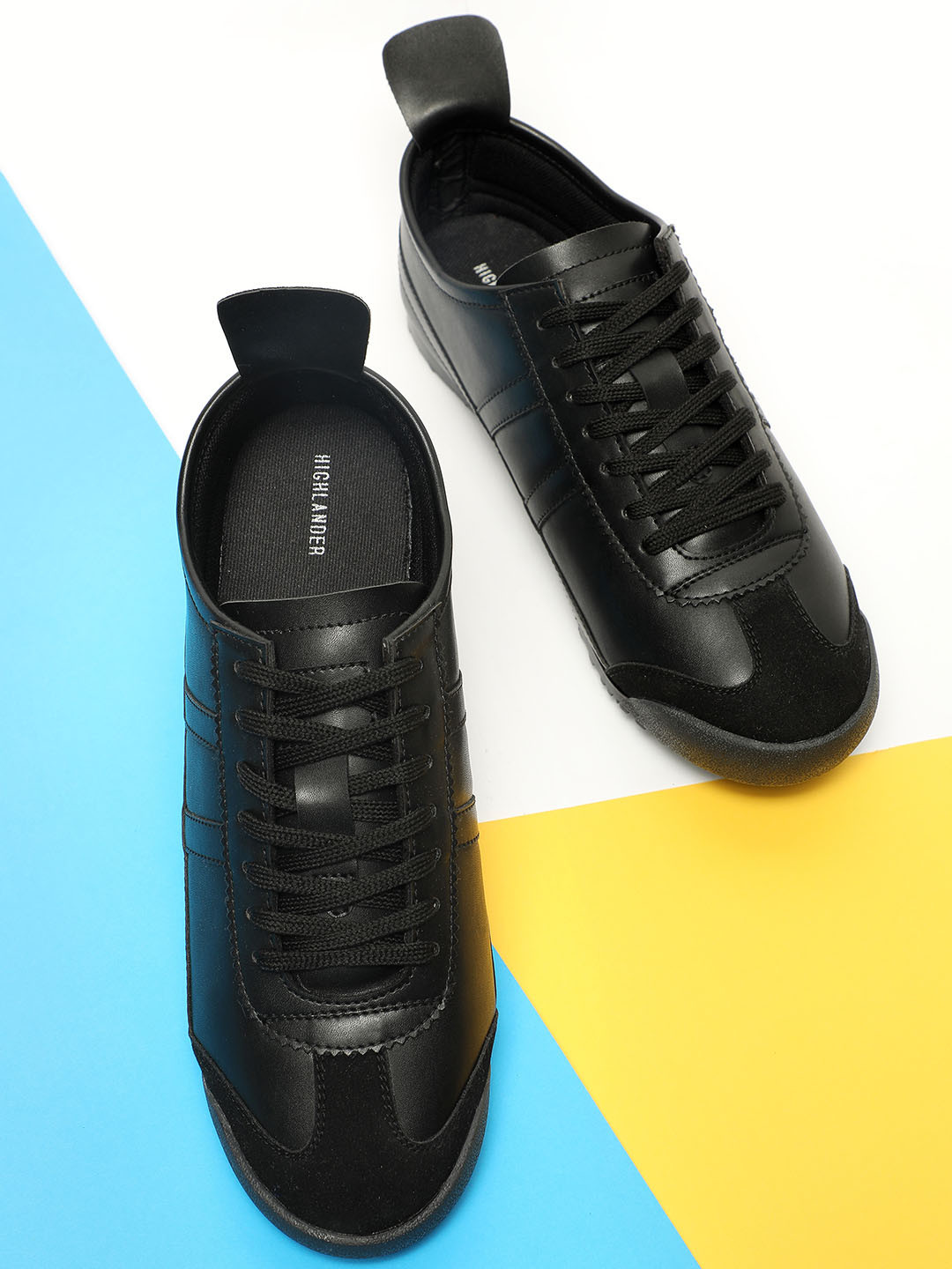 

HIGHLANDER Men PU Lace-Up Sneakers, Black